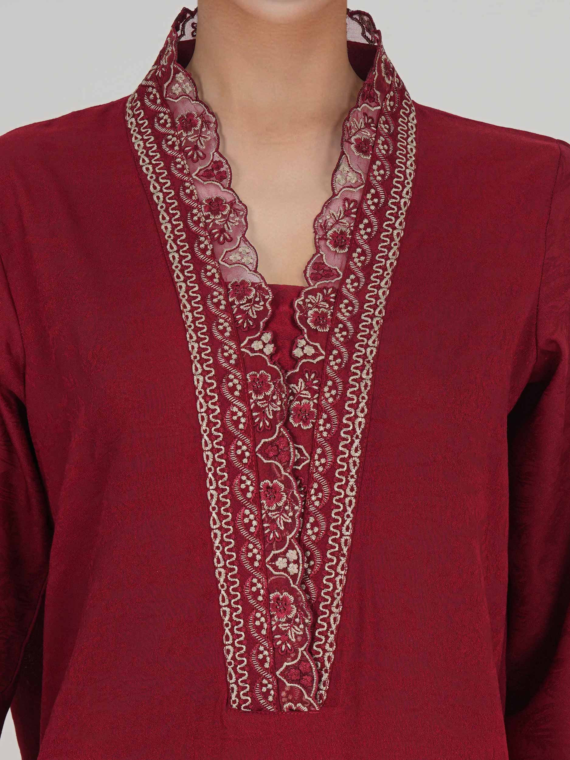 2 Piece Self Jacquard Suit- Embroidered (Pret)