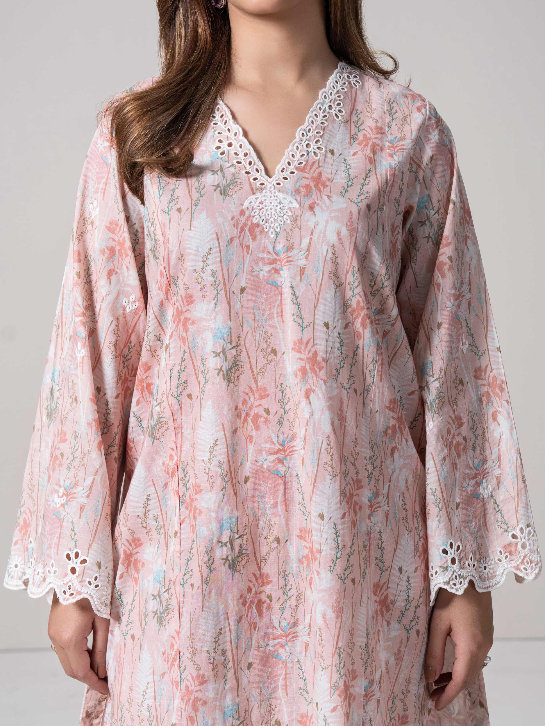 2-Piece Cambric Slub Suit-Embroidered (Pret)