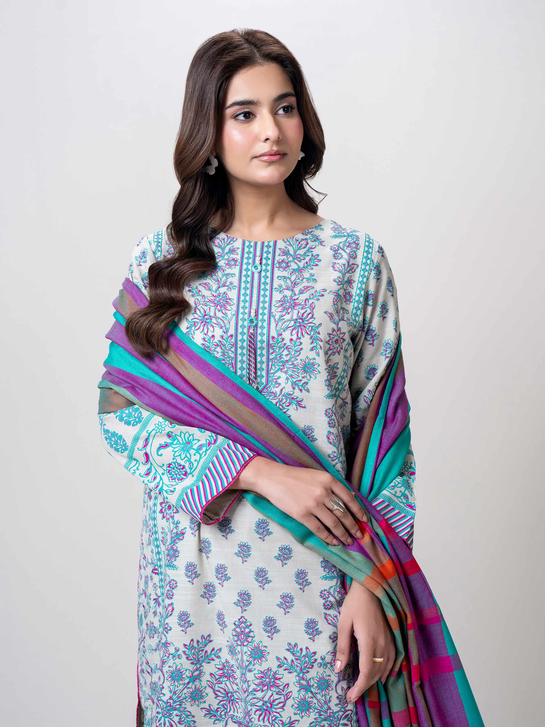 3 Piece Slub Khaddar Suit (Pret)