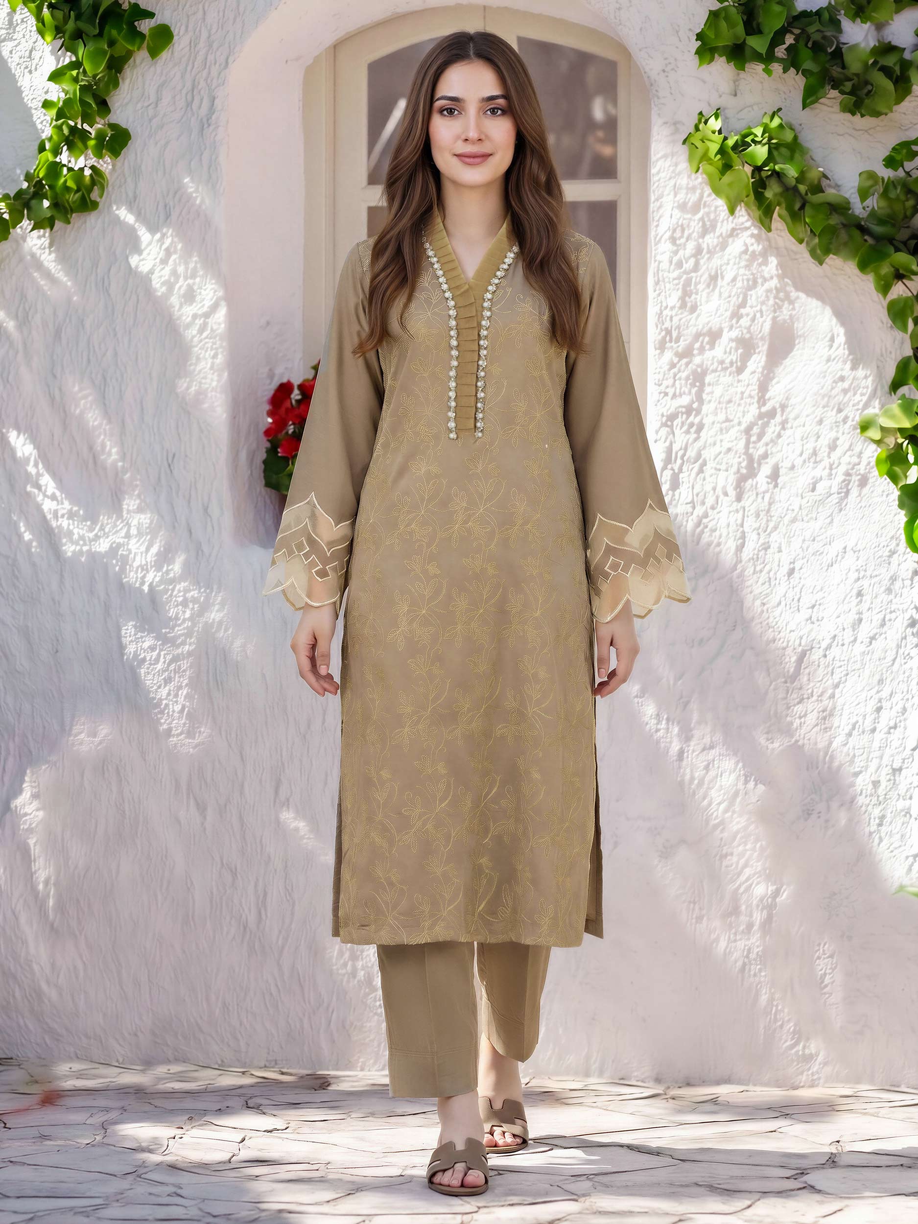 2 Piece Silk Suit- Embroidered (Pret)