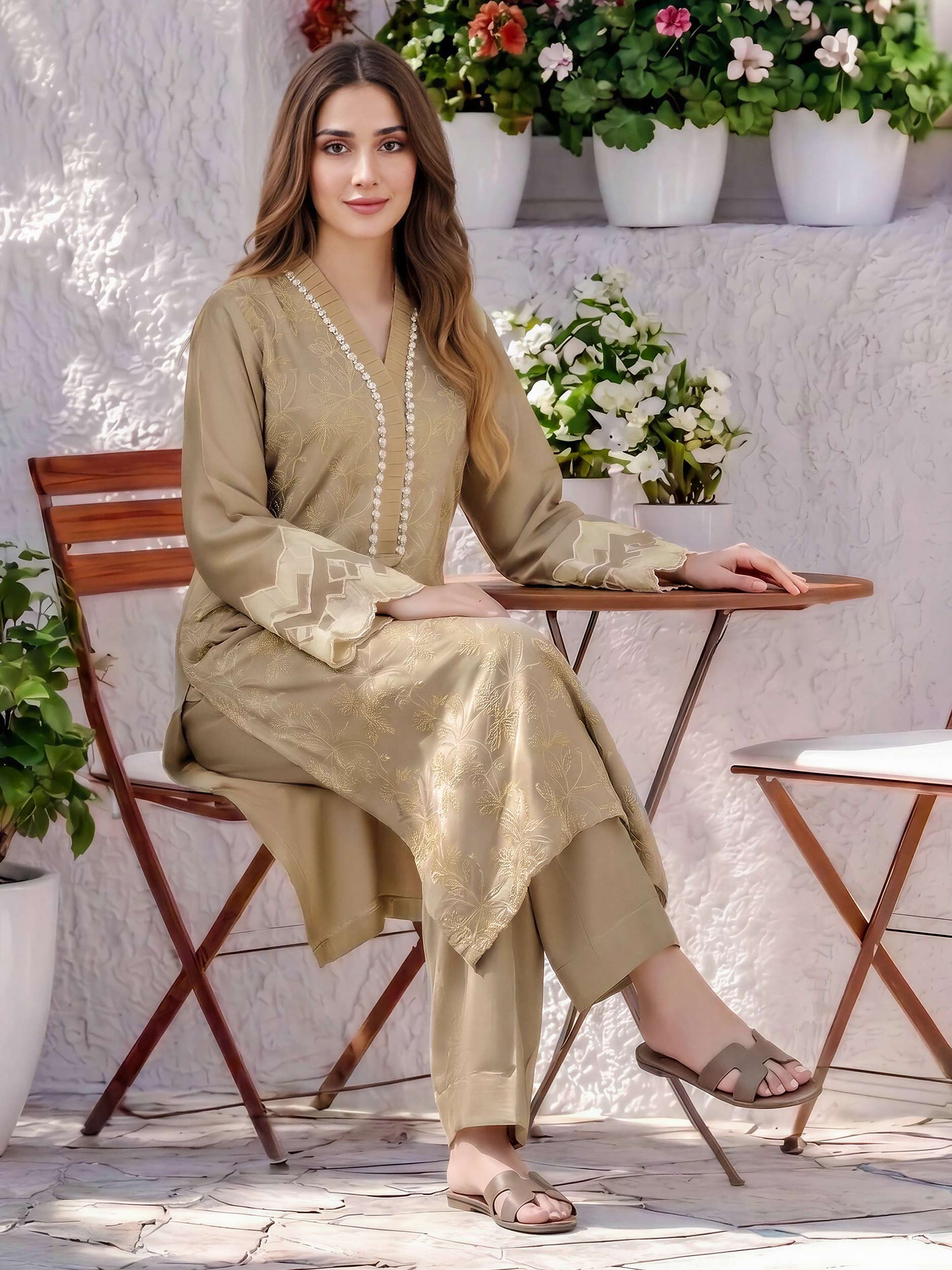 2 Piece Silk Suit- Embroidered (Pret)