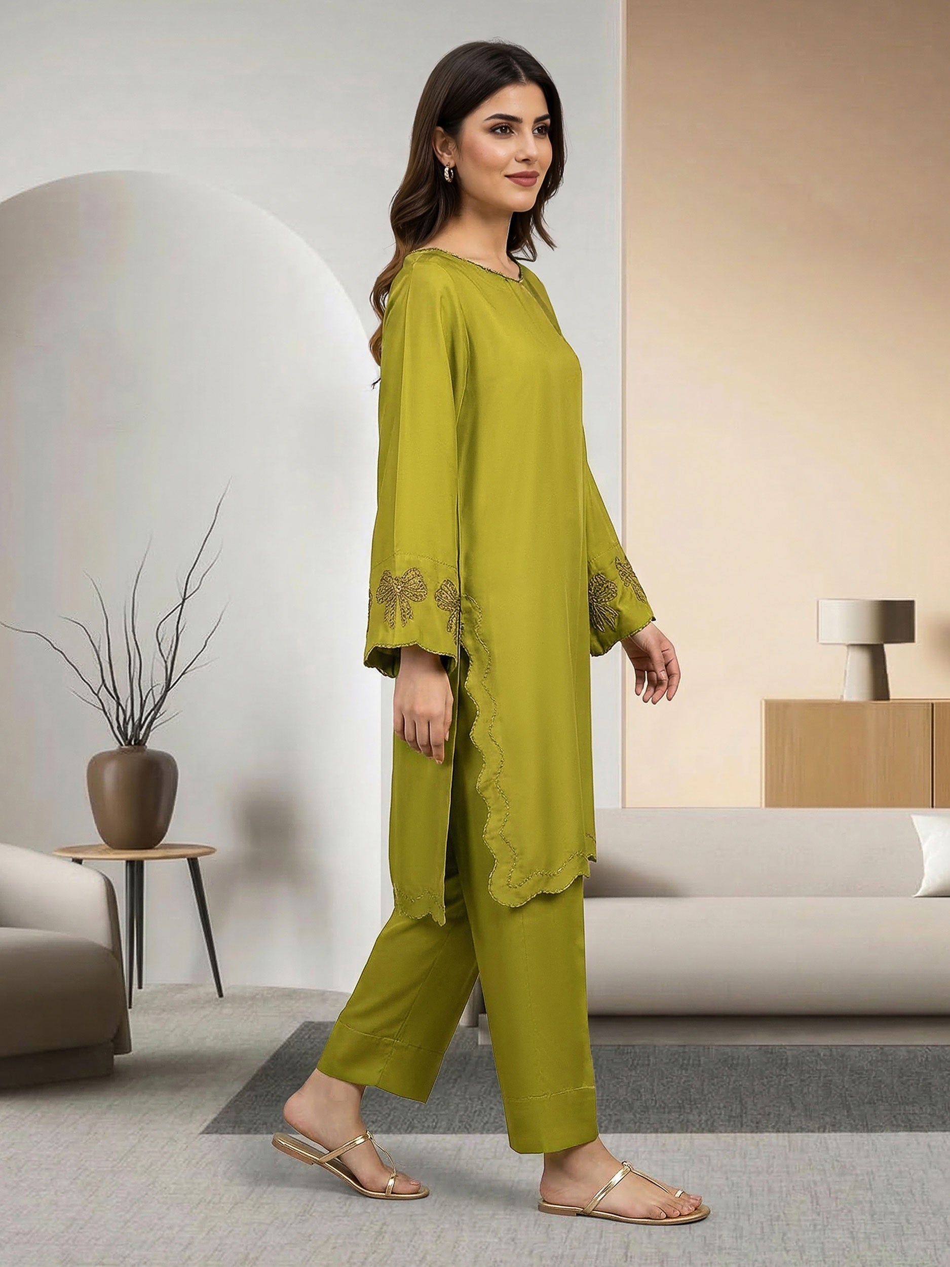 2 Piece Silk Suit- Embellished (Pret)
