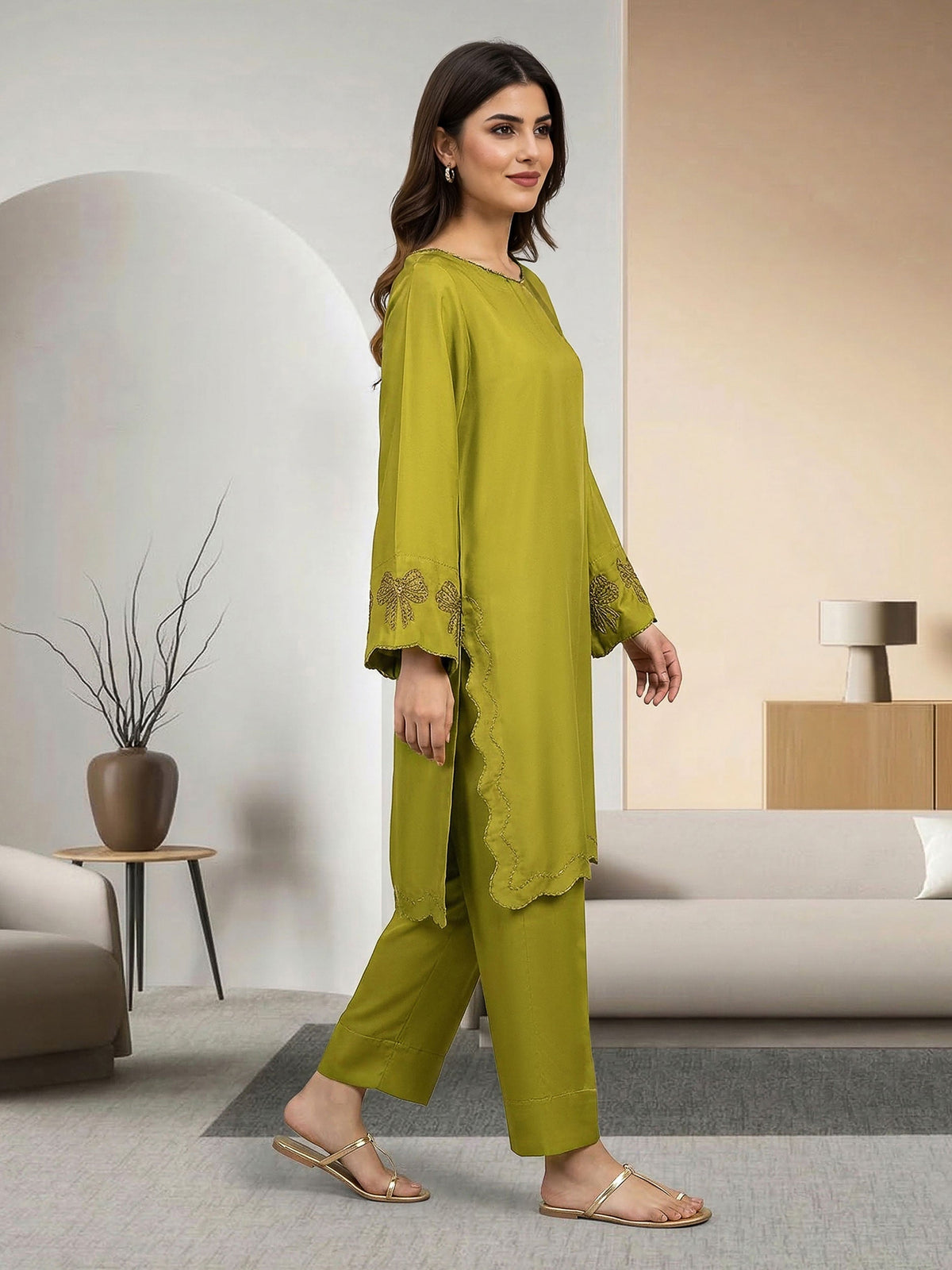 2 Piece Silk Suit- Embellished (Pret)