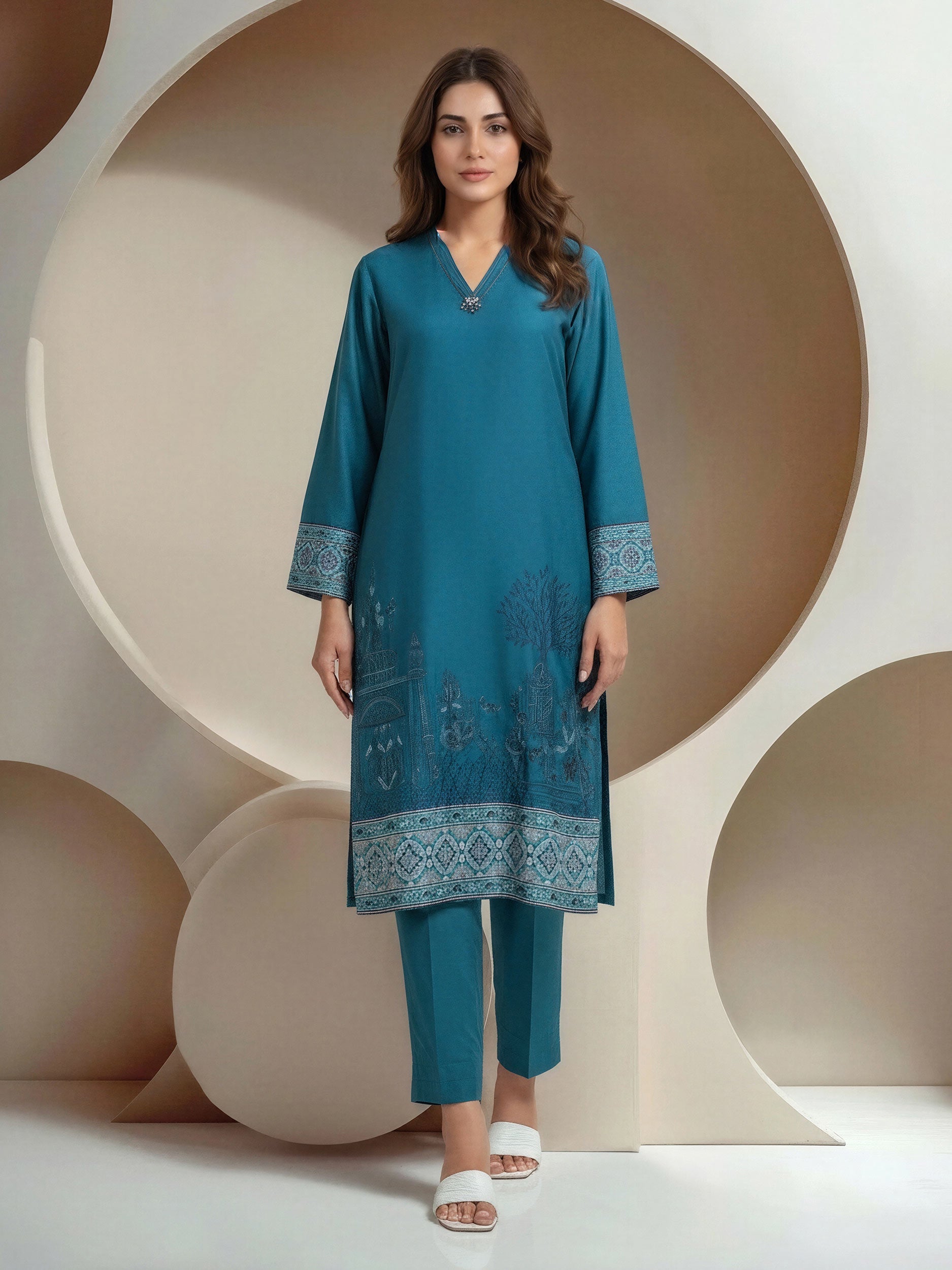 2 Piece Silk Suit- Embroidered (Pret)