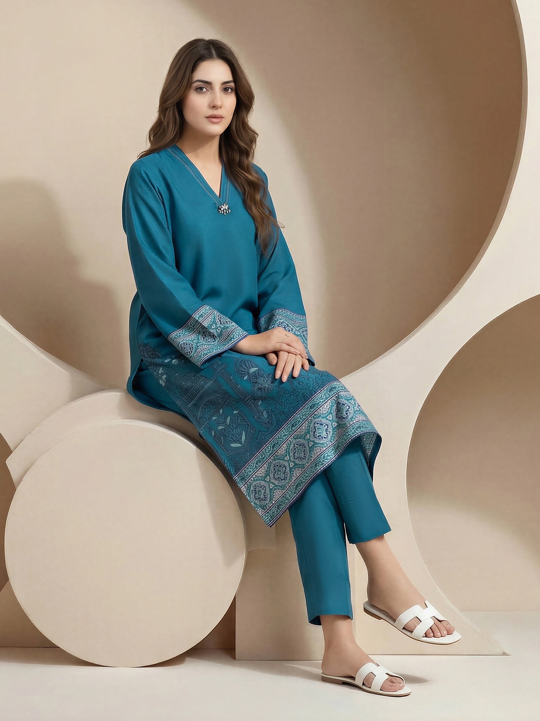2 Piece Silk Suit- Embroidered (Pret)