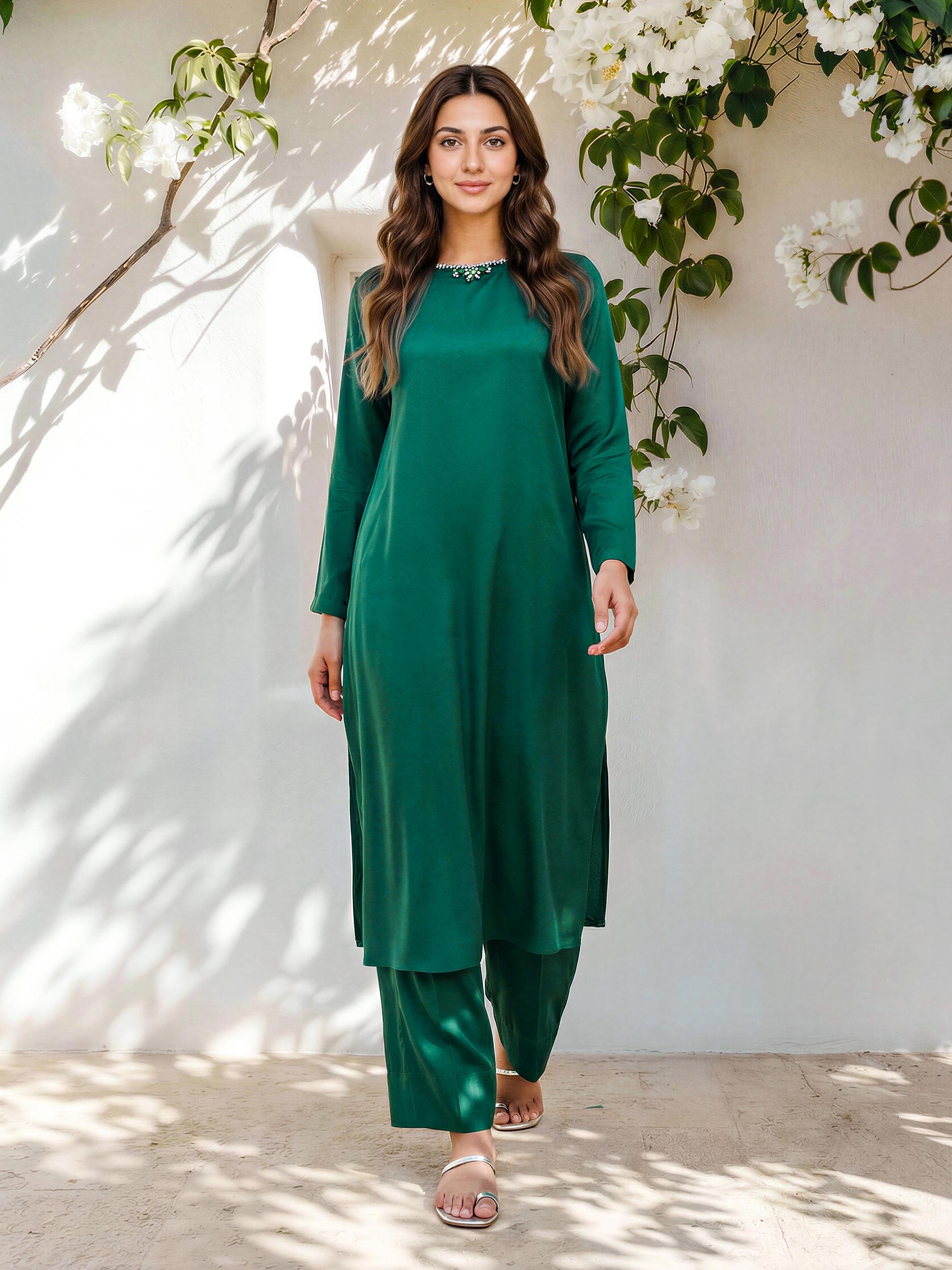 2 Piece Silk Suit- Embellished (Pret)