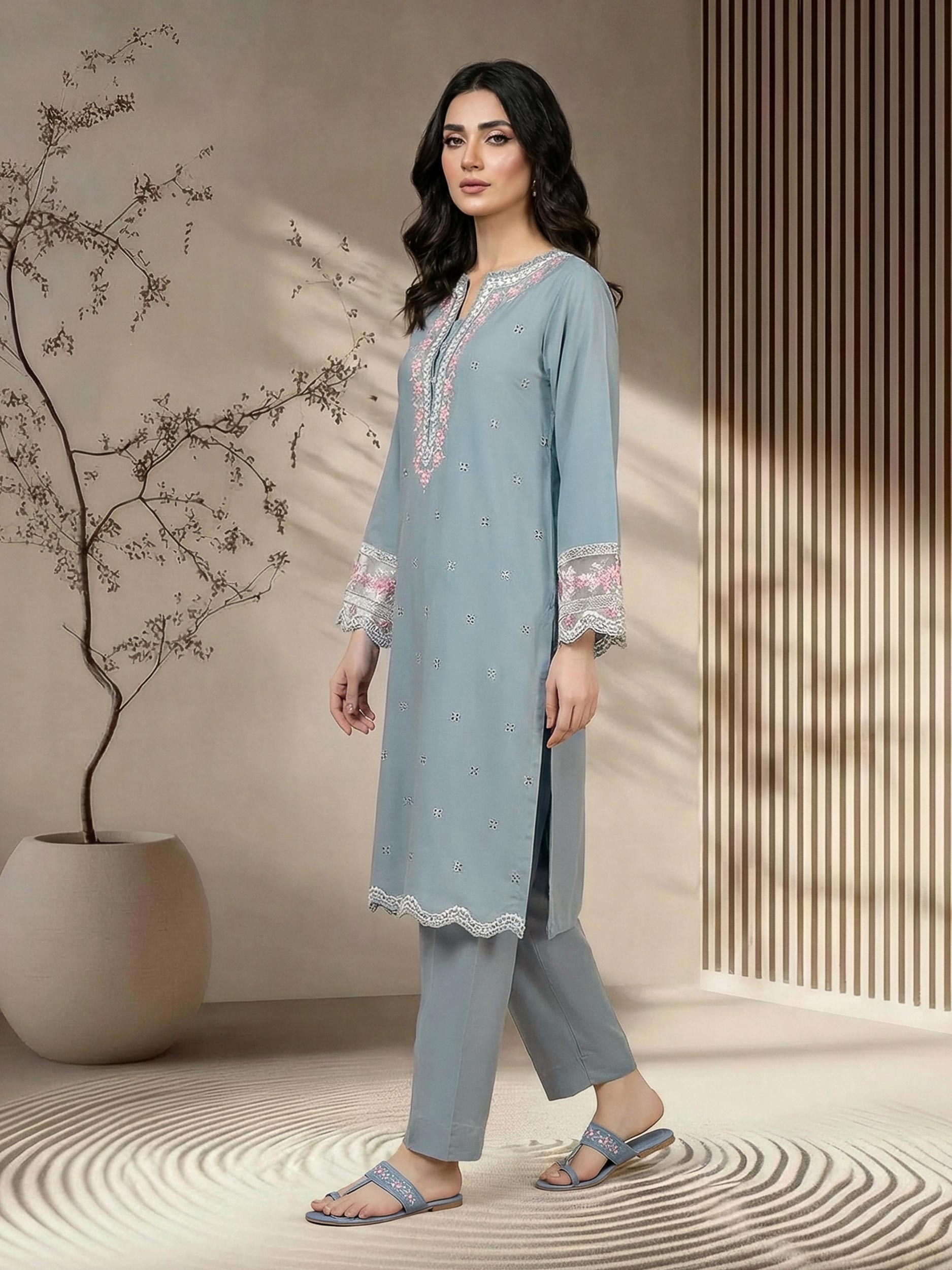 2 Piece Premium Silk Suit- Embroidered (Pret)
