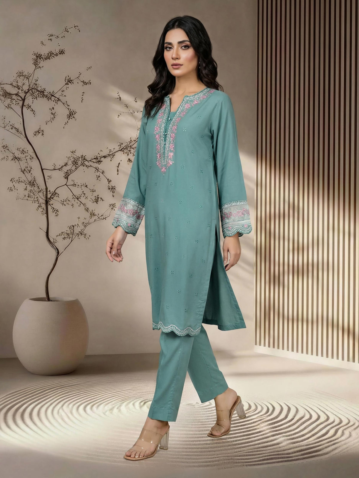 2 Piece Premium Silk Suit- Embroidered (Pret)