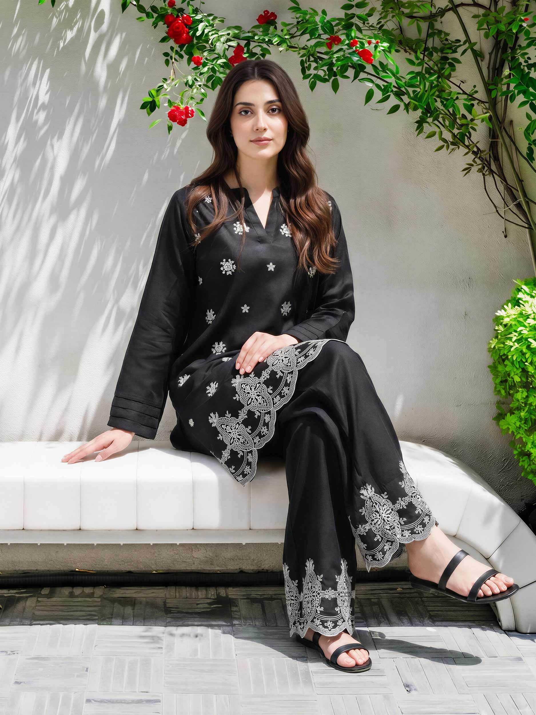 2 Piece Silk Suit- Embroidered (Pret)