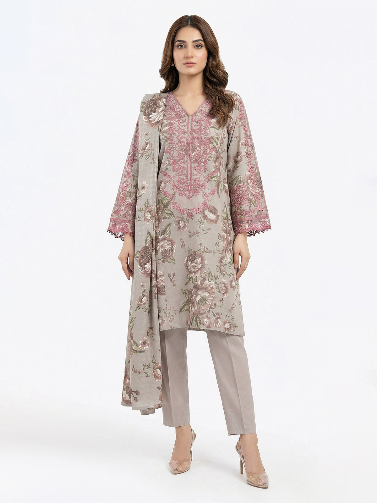3 Piece Khaddar Suit- Embroidered (Pret)