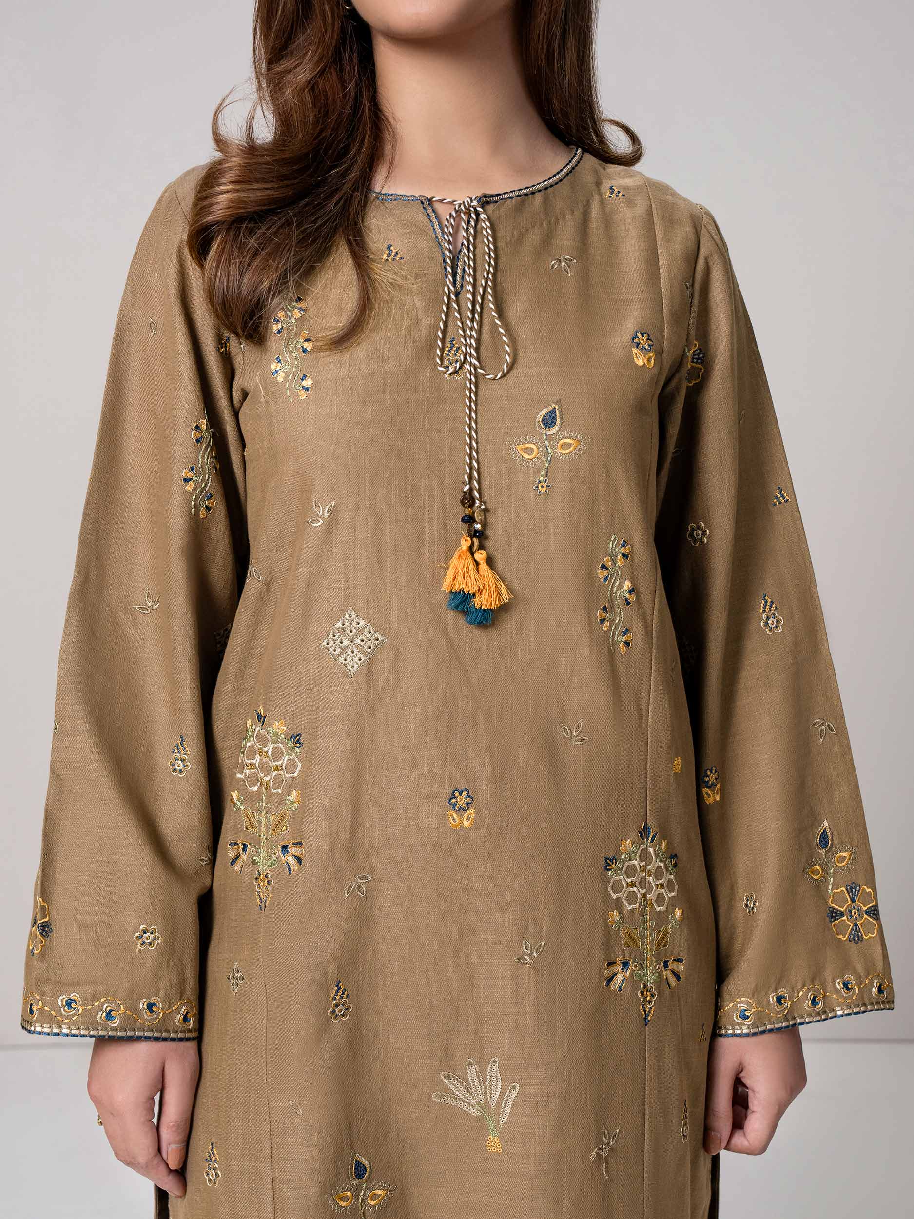 2 Piece Slub Khaddar Suit- Embroidered (Pret)