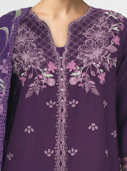 3 Piece Satin Suit- Embroidered (Pret)