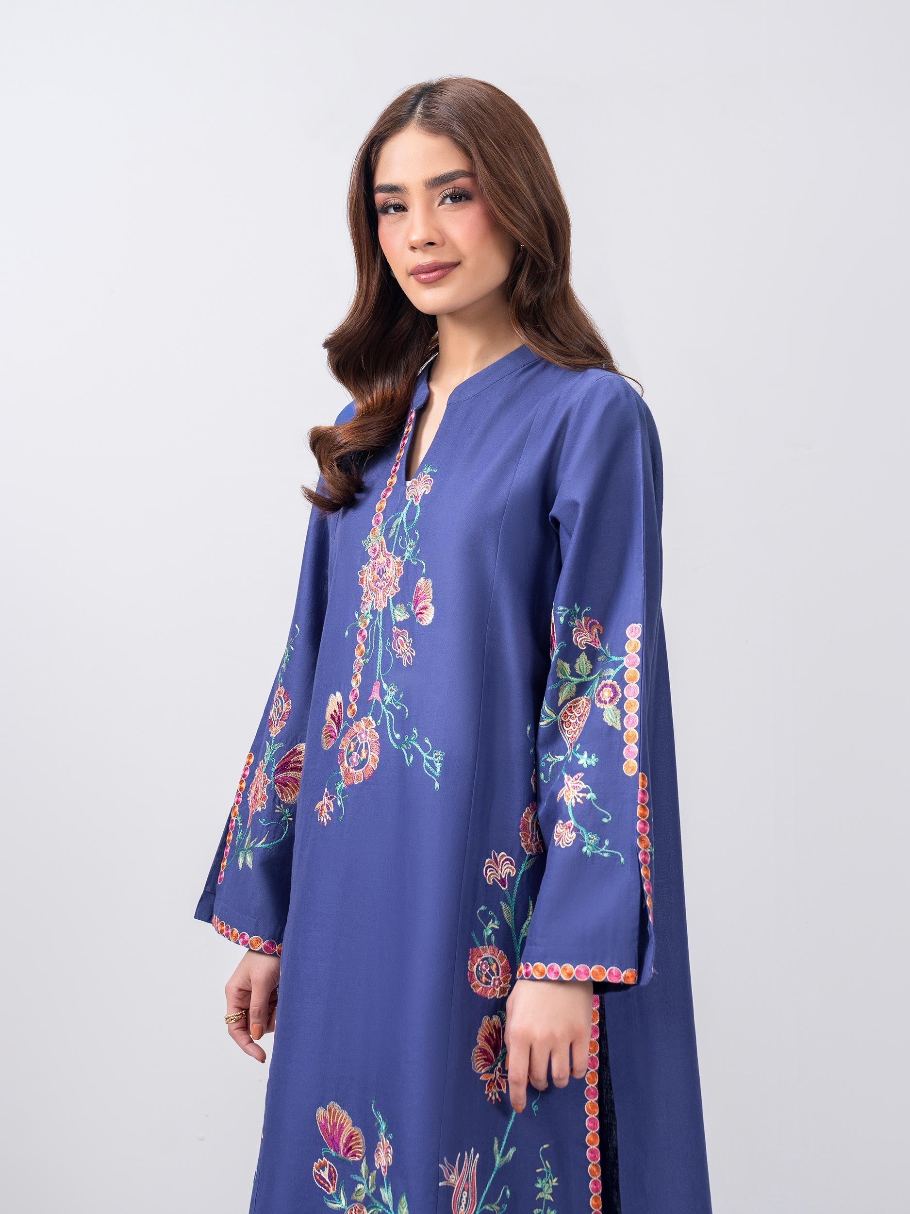 2 Piece Slub Khaddar Suit- Embroidered (Pret)