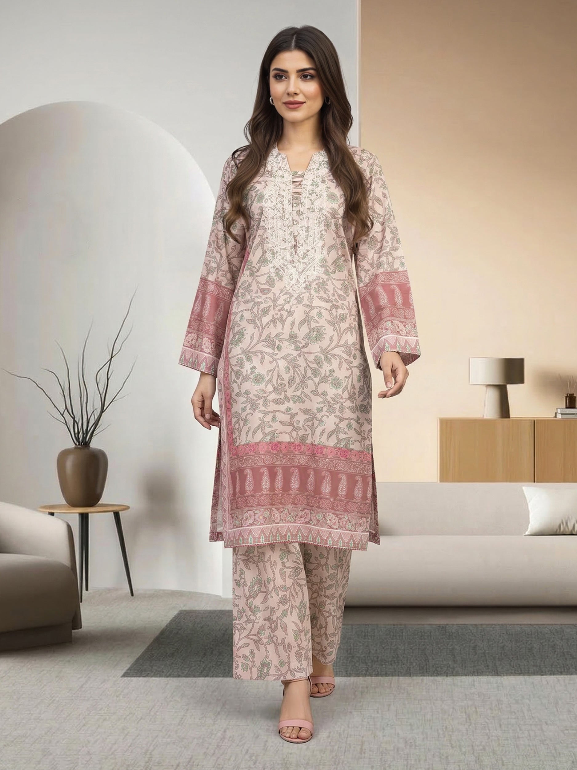 2 Piece Silk Suit- Embroidered (Pret)