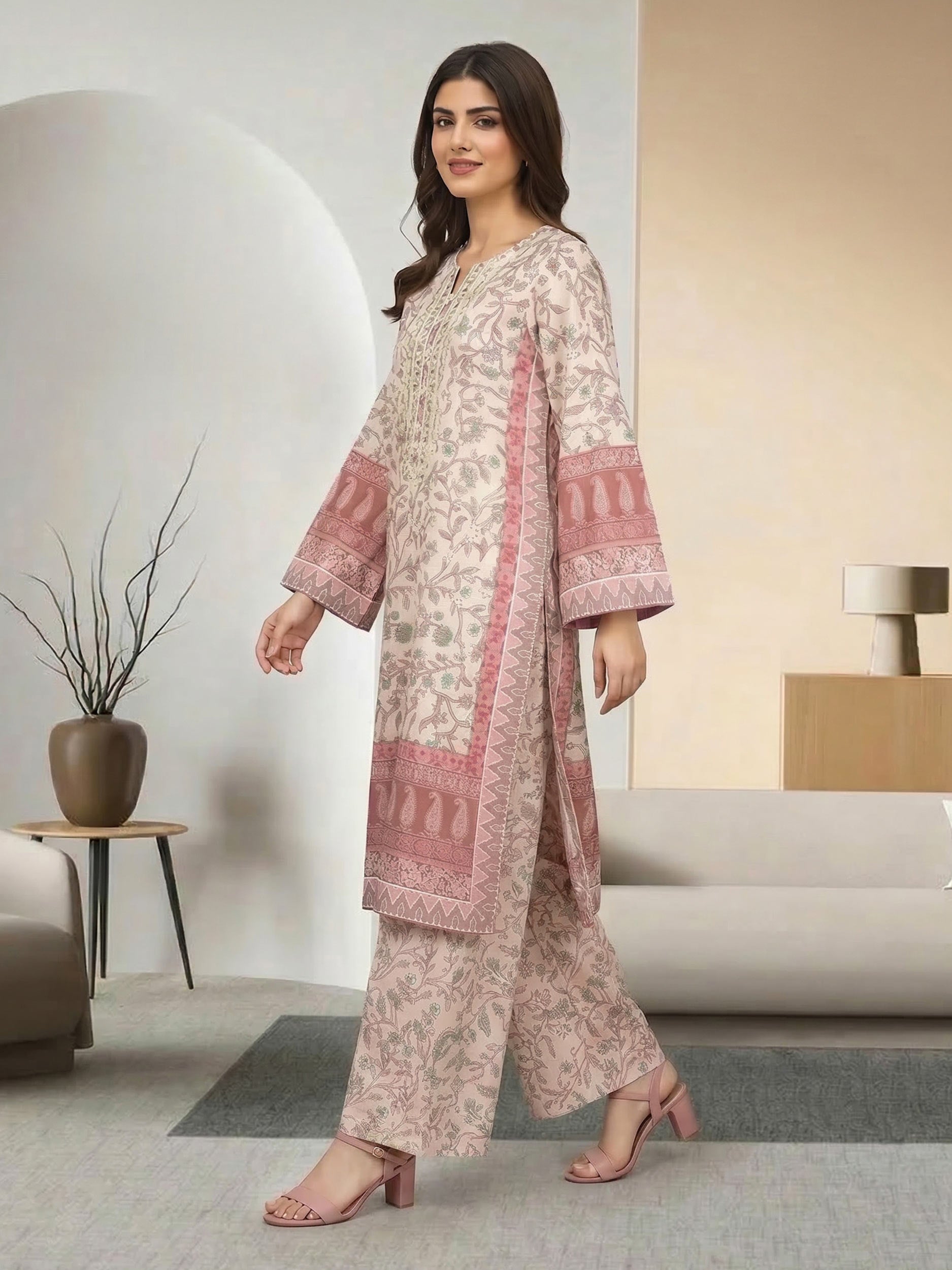 2 Piece Silk Suit- Embroidered (Pret)