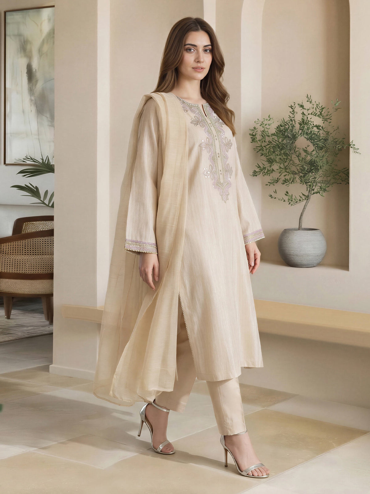 3 Piece Lawn Missouri Suit- Embroidered (Pret)