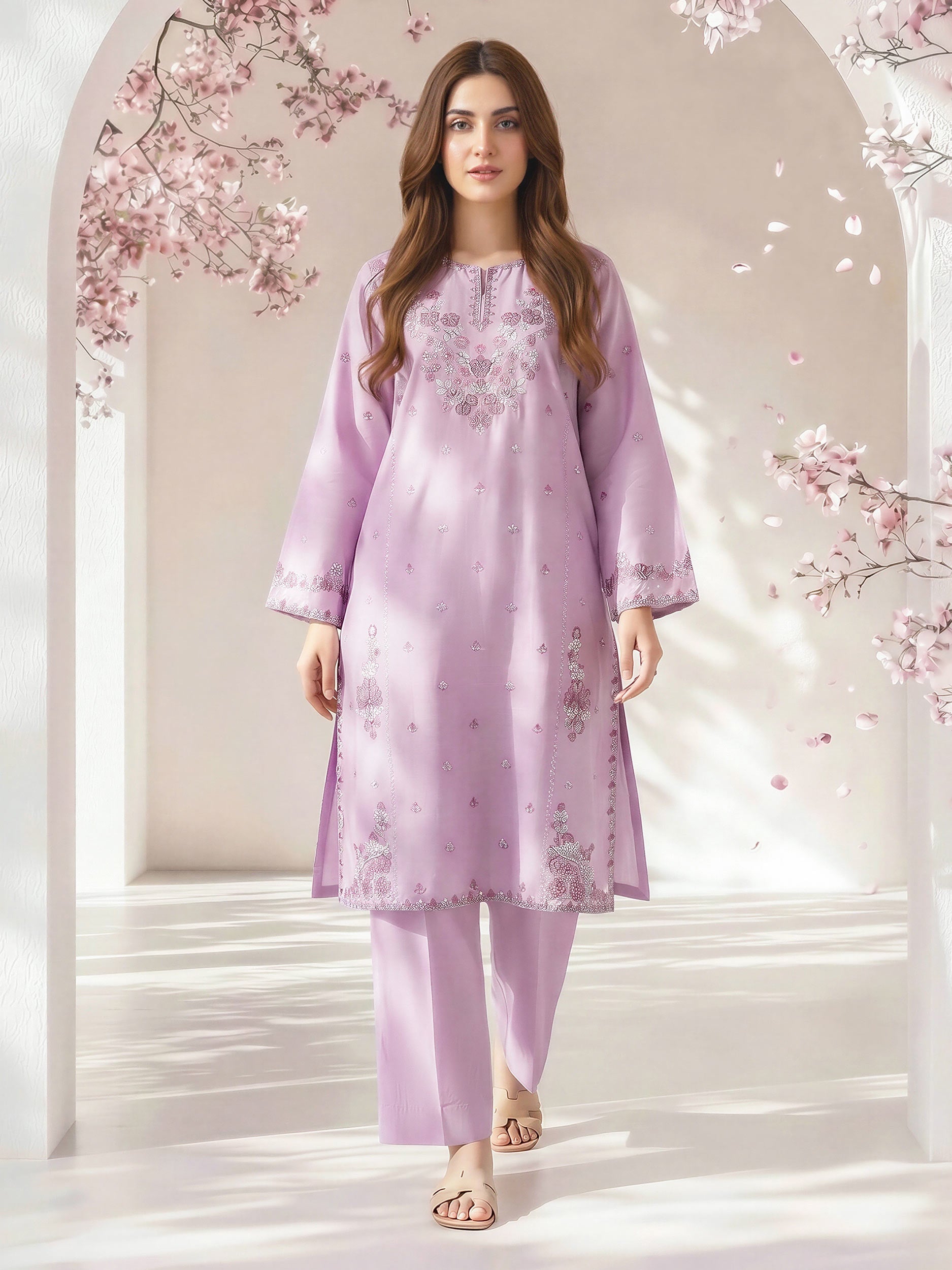 2 Piece Lawn Slub Suit- Embroidered (Pret)