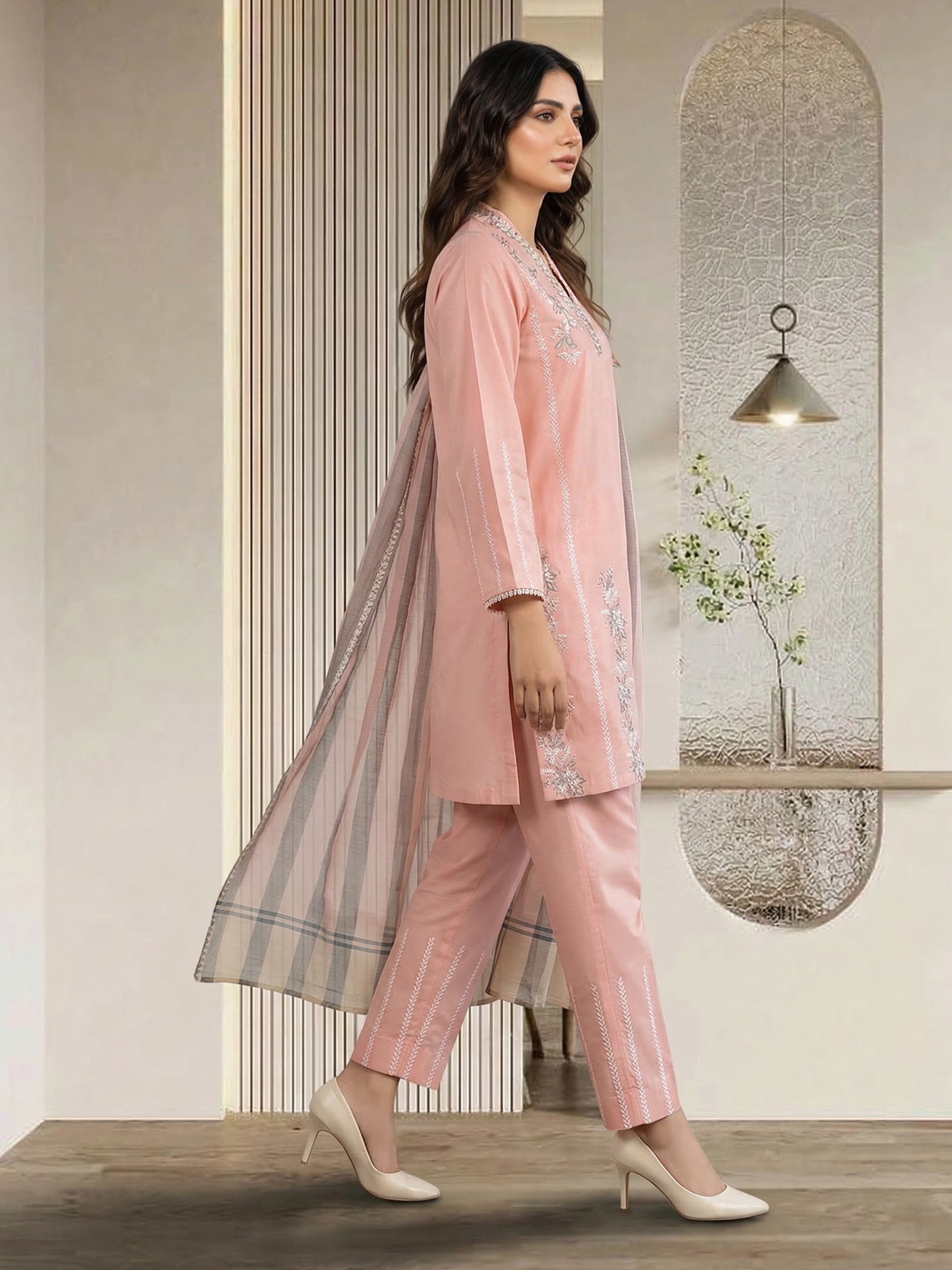 3 Piece Dobby Suit- Embroidered (Pret)