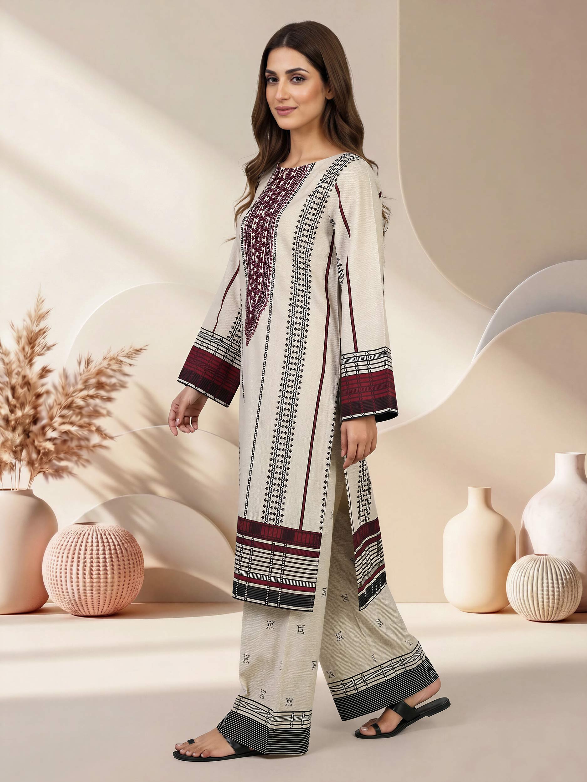 2 Piece Lawn Slub Suit- Embroidered (Pret)
