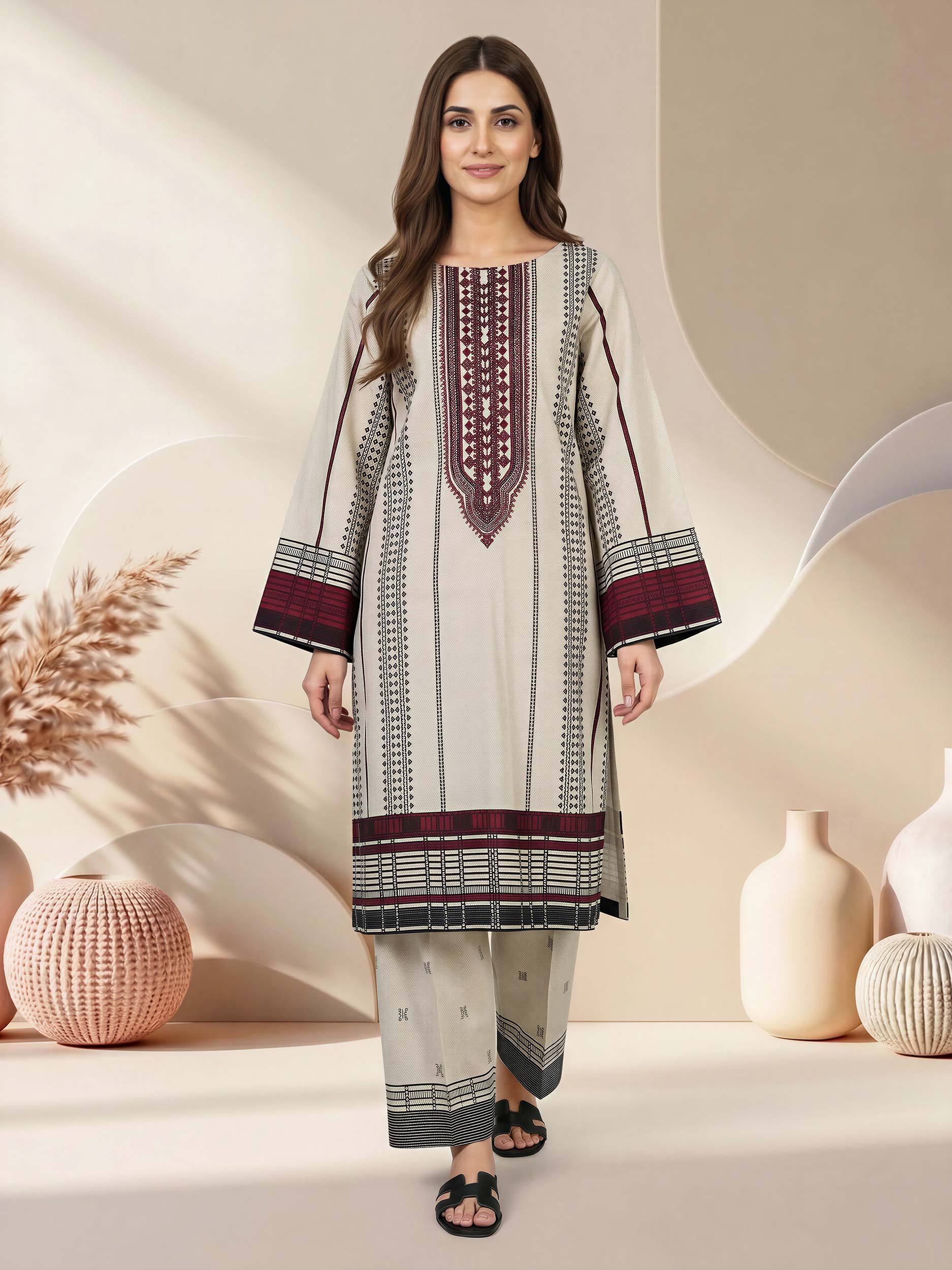 2 Piece Lawn Slub Suit- Embroidered (Pret)