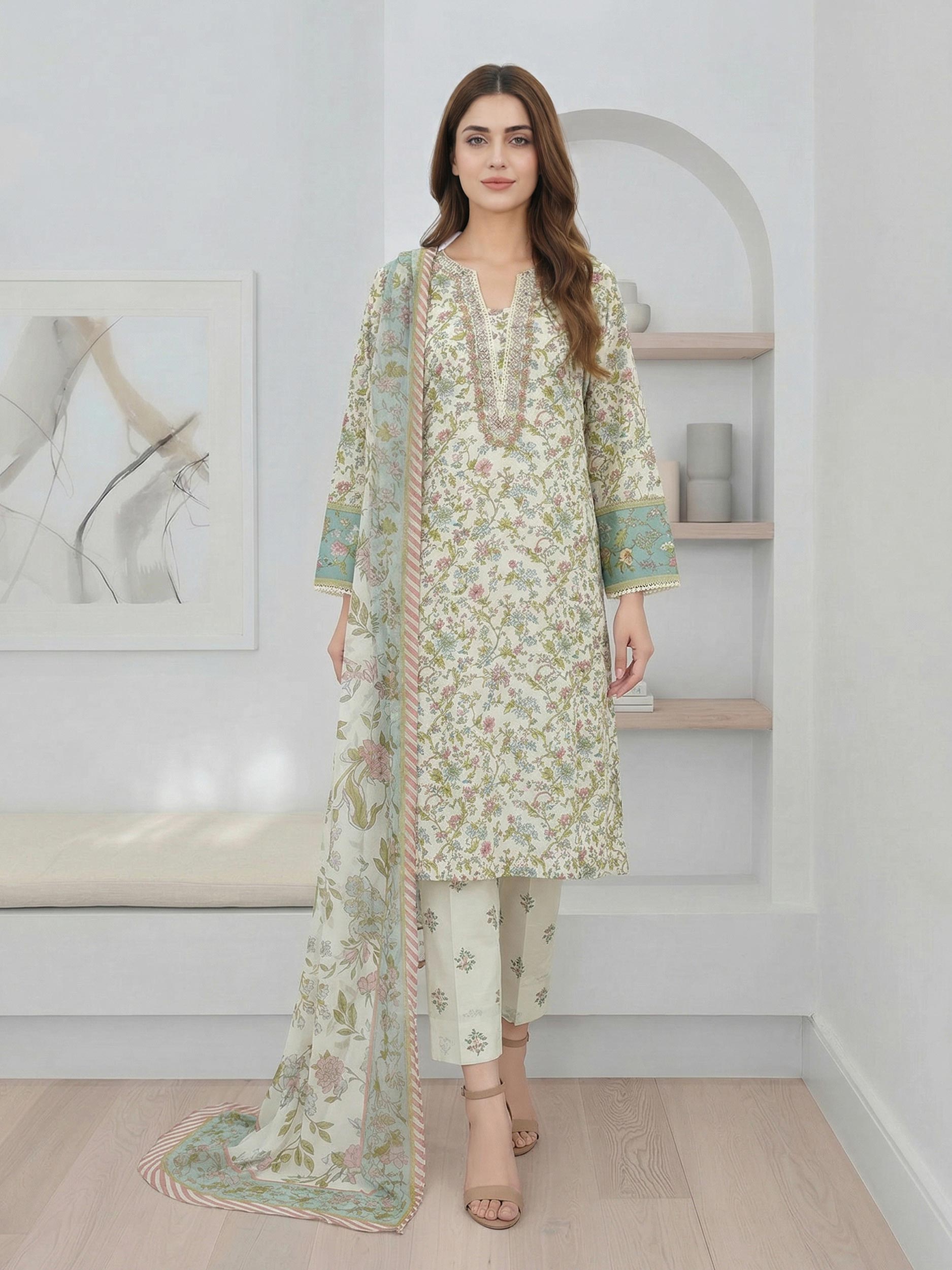 3 Piece Lawn Suit- Embroidered (Pret)