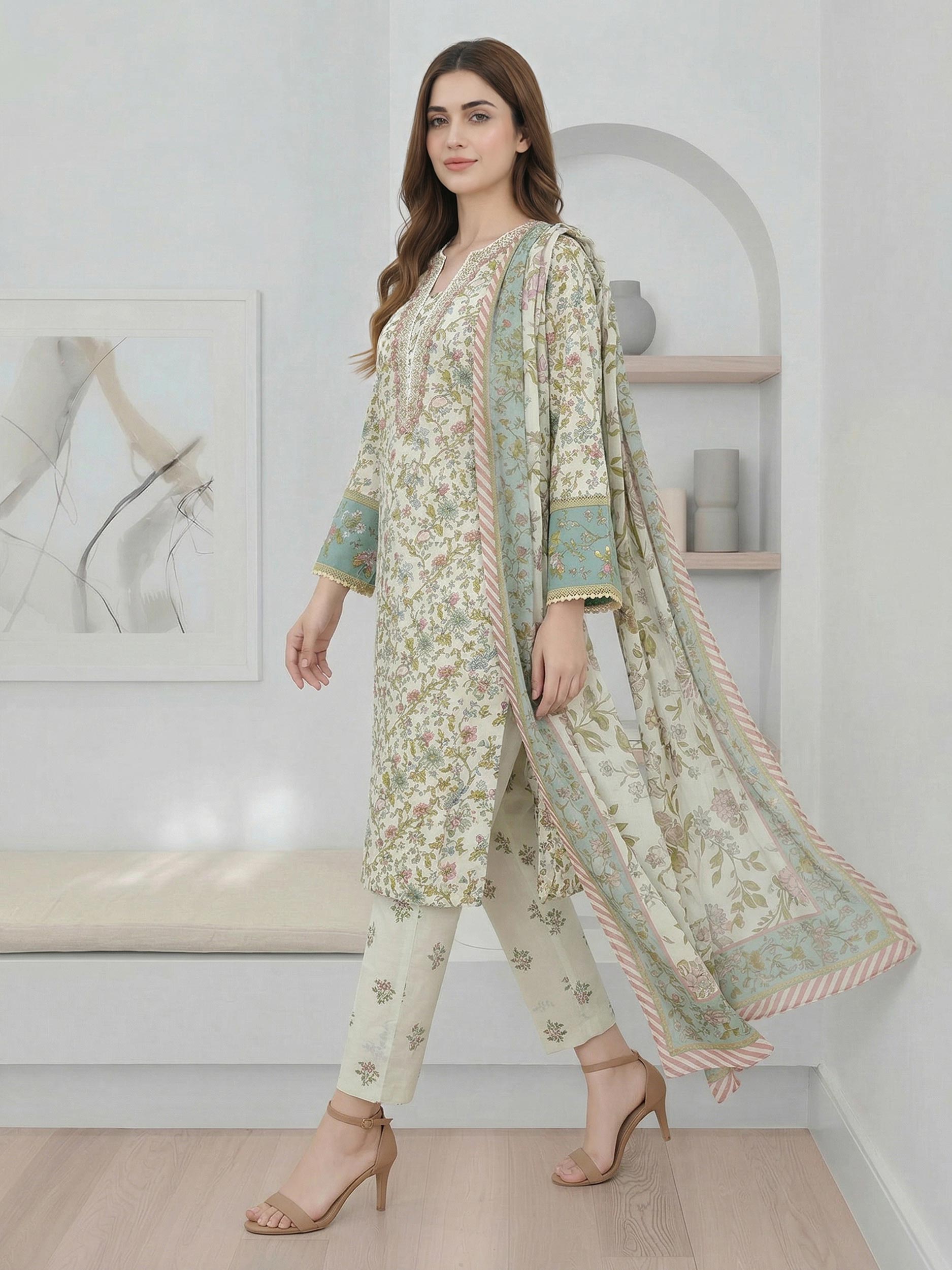 3 Piece Lawn Suit- Embroidered (Pret)