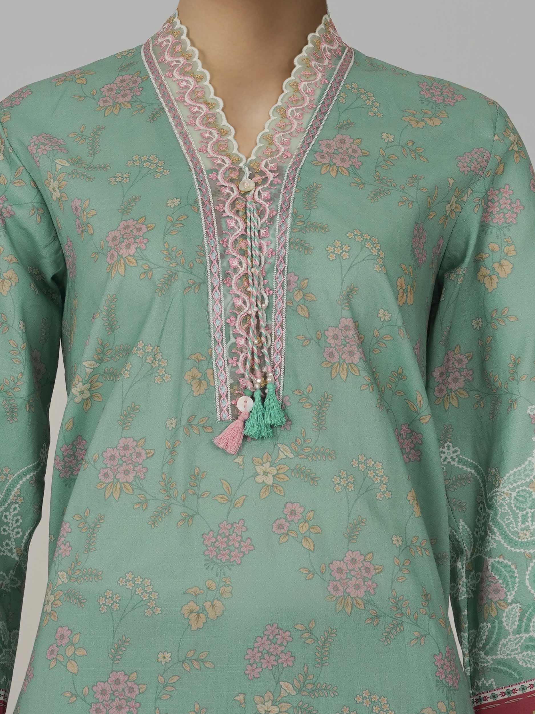 3 Piece Lawn Slub Suit- Embroidered (Pret)