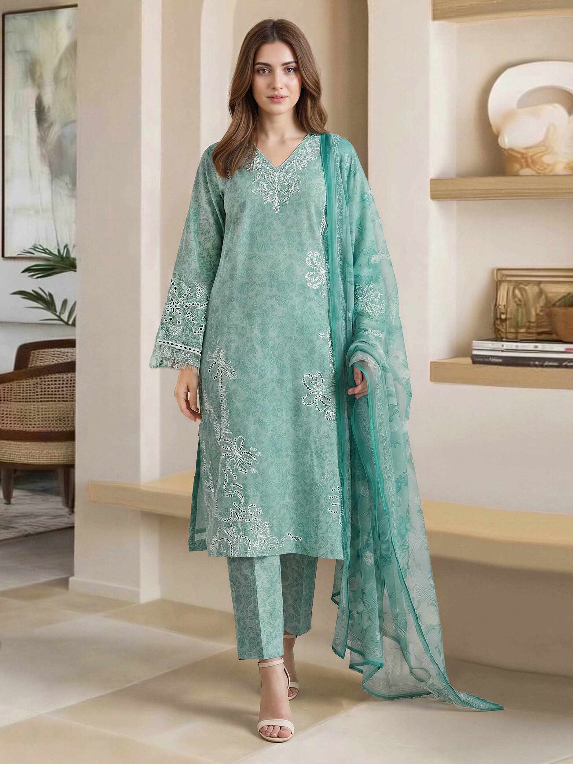 3 Piece Lawn Suit- Embroidered (Pret)