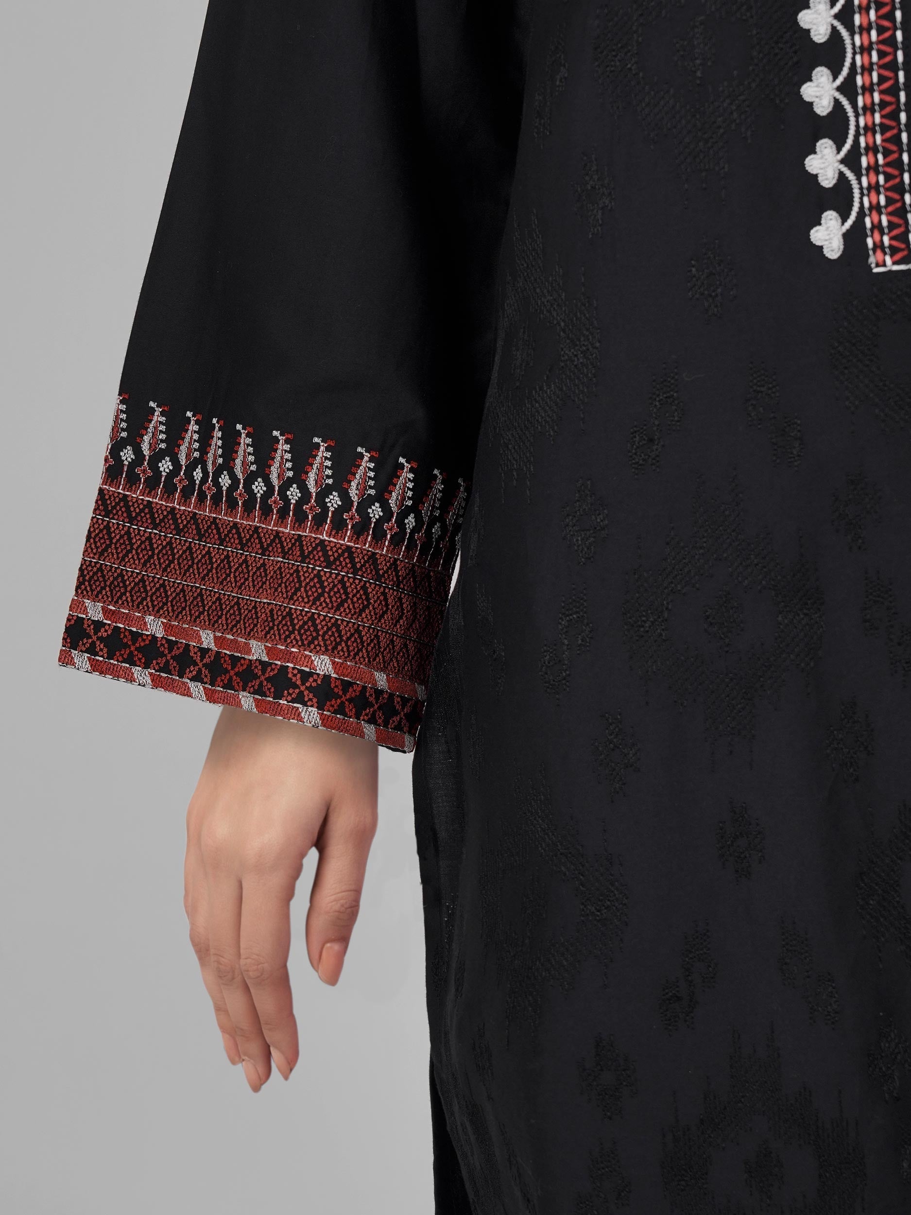 3 Piece Satin Suit- Embroidered (Pret)