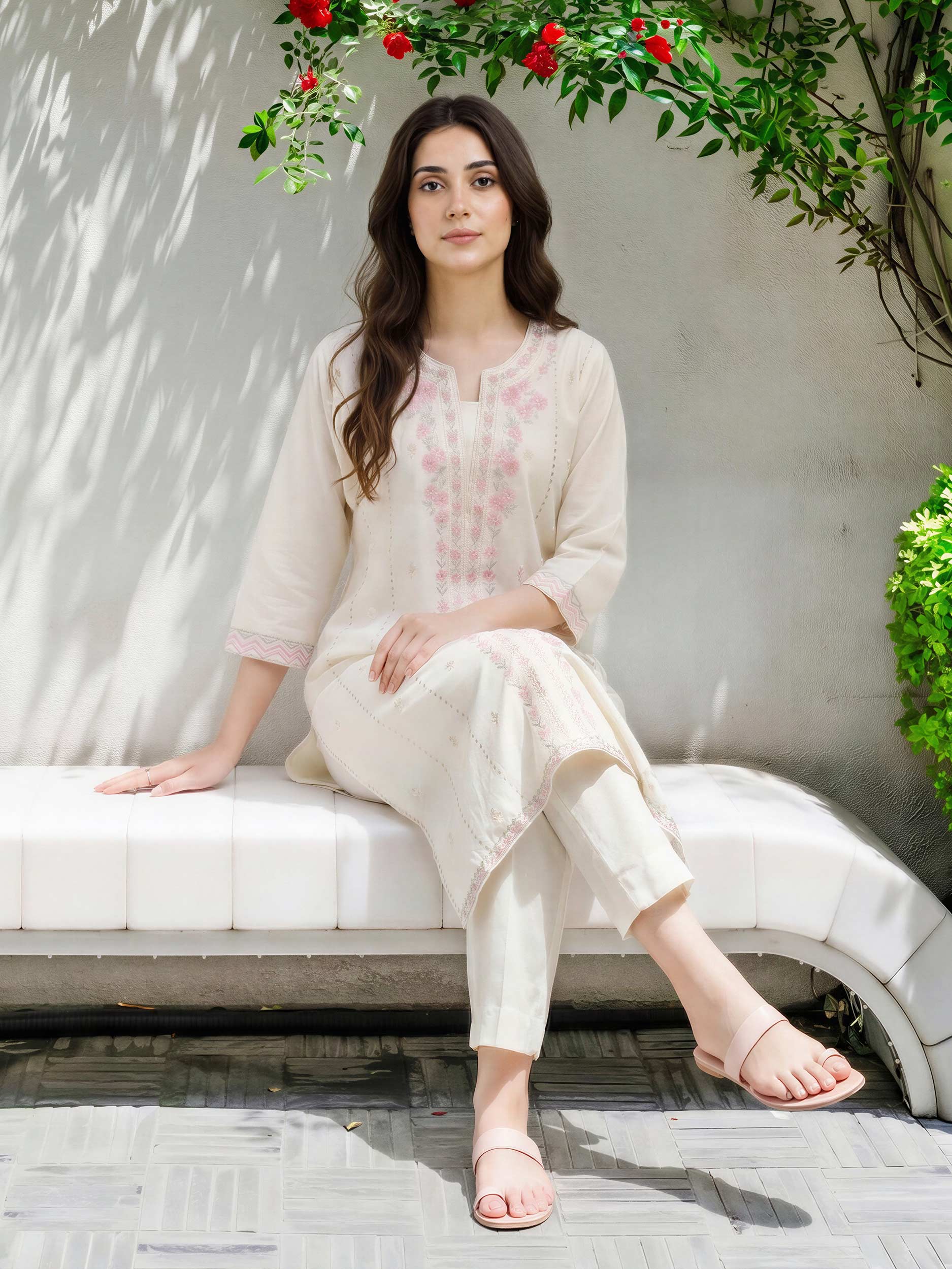 2 Piece Lawn Slub Suit- Embroidered (Pret)