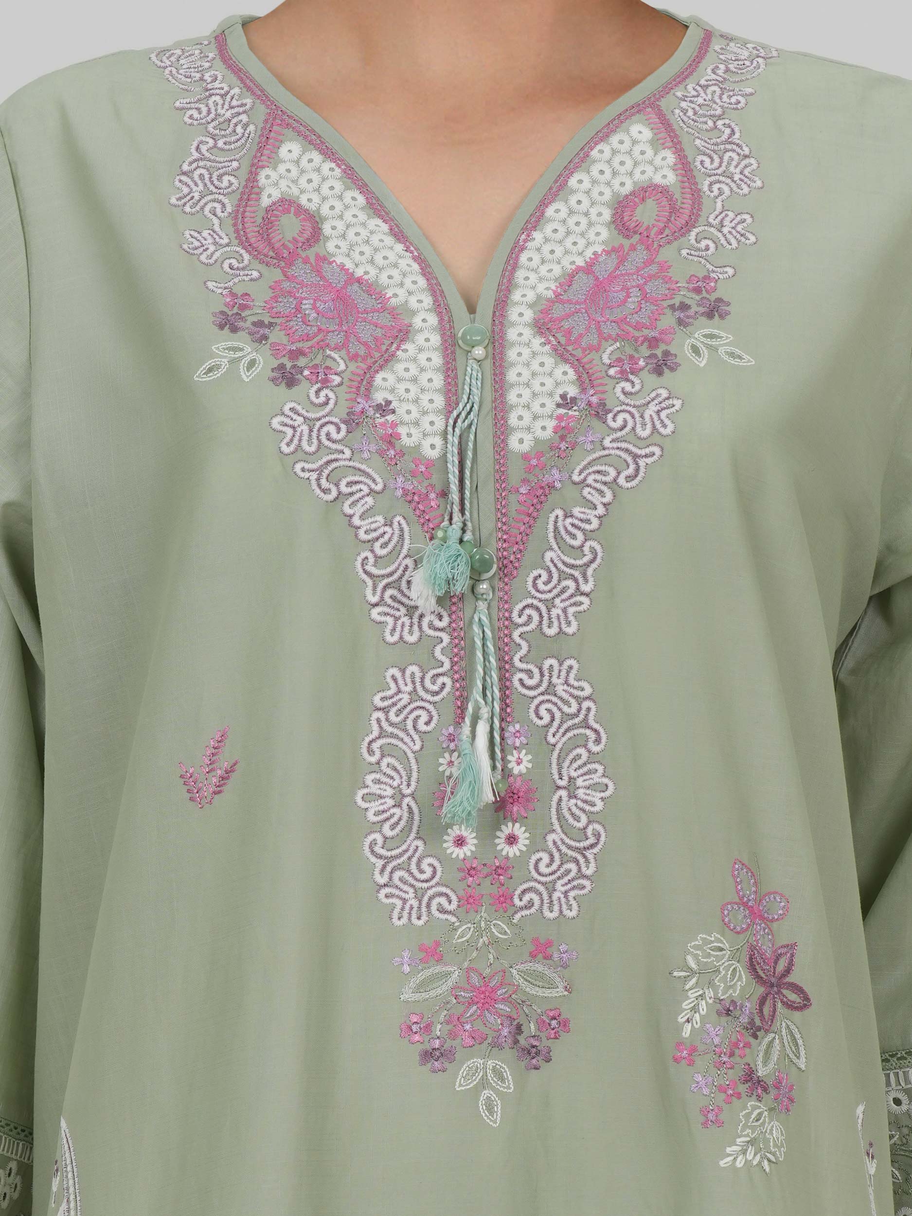3 Piece Lawn Slub Suit- Embroidered (Pret)