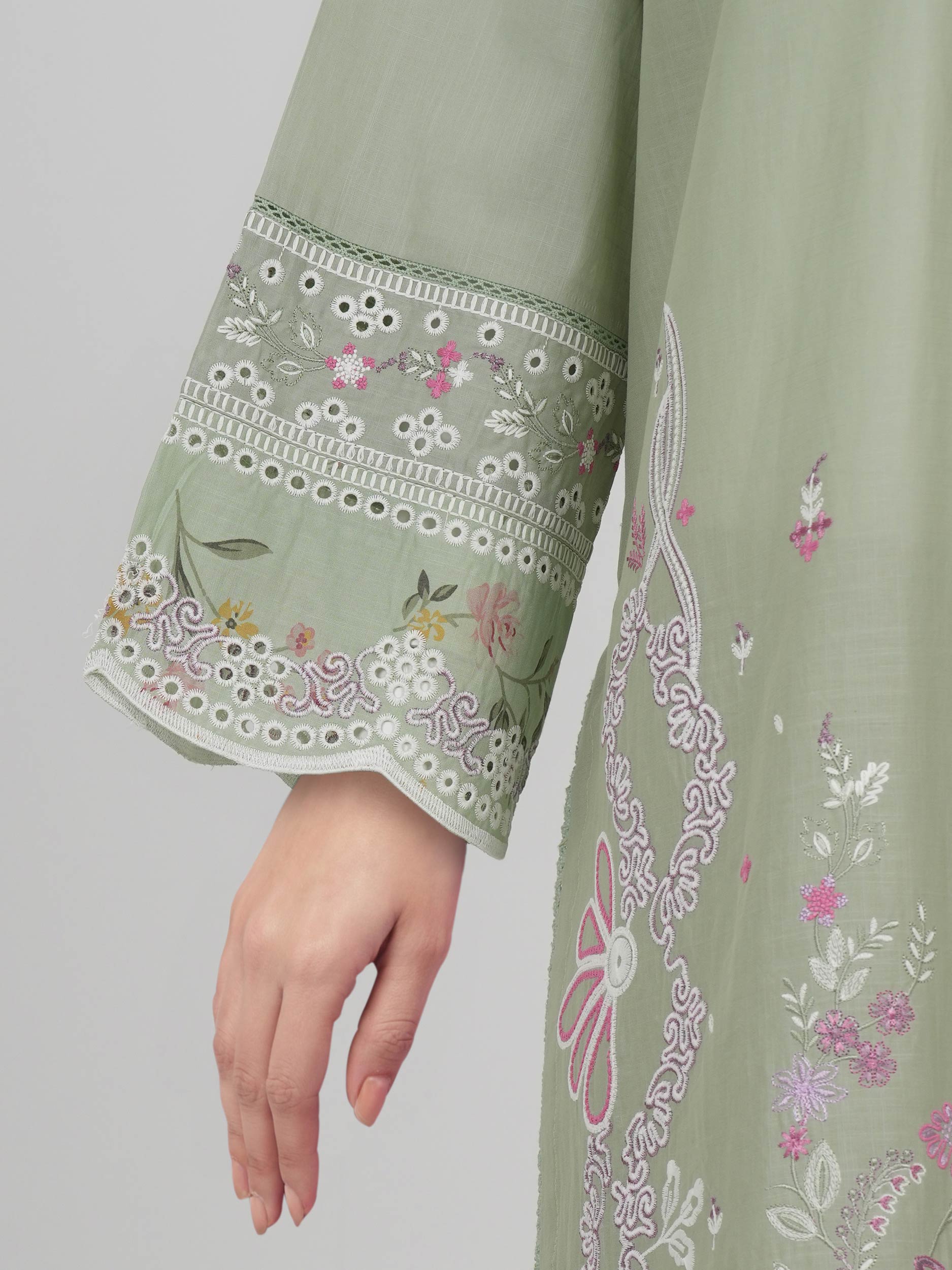 3 Piece Lawn Slub Suit- Embroidered (Pret)