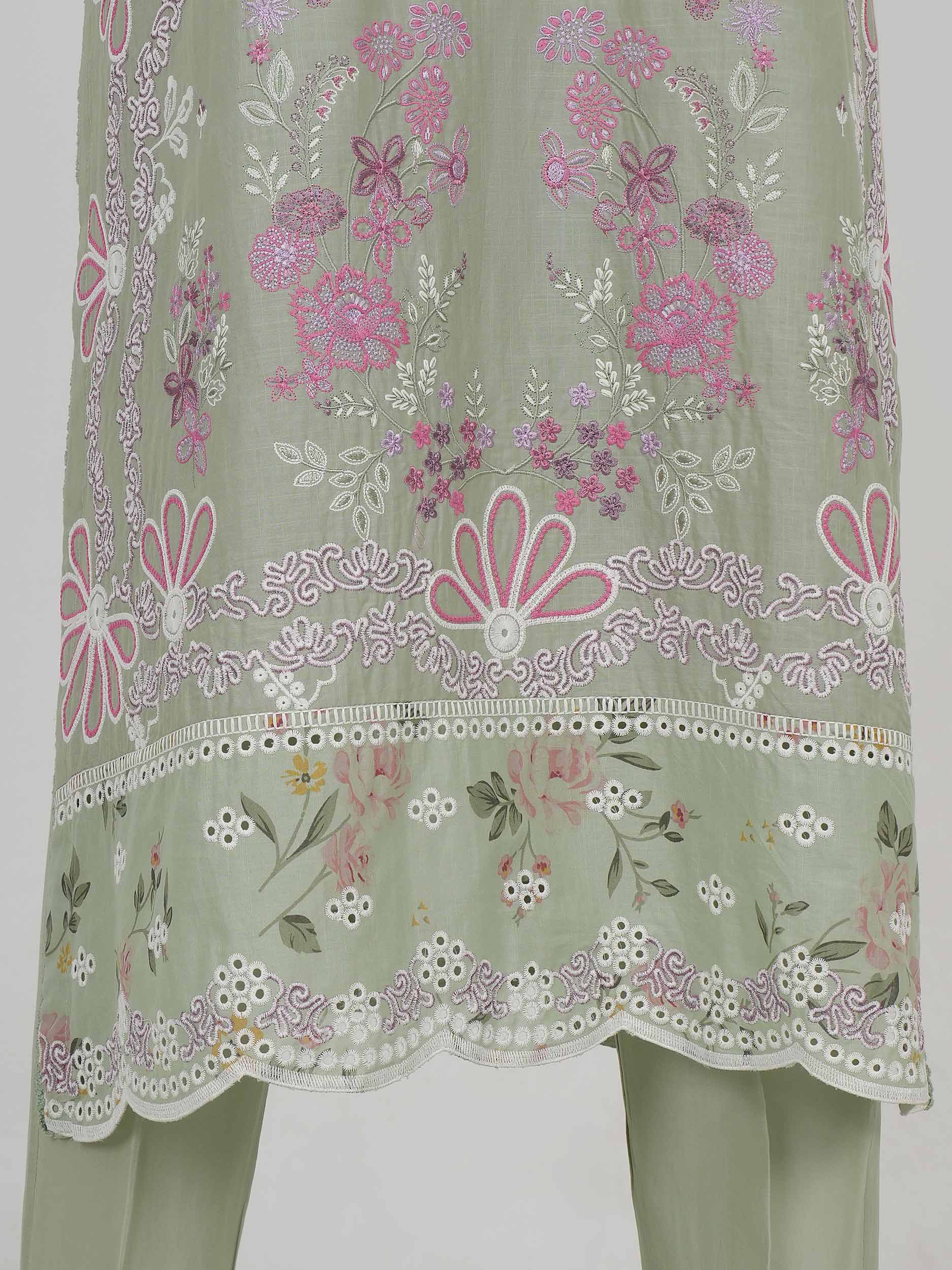 3 Piece Lawn Slub Suit- Embroidered (Pret)