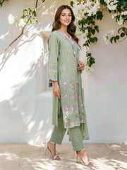 3 Piece Lawn Slub Suit- Embroidered (Pret)