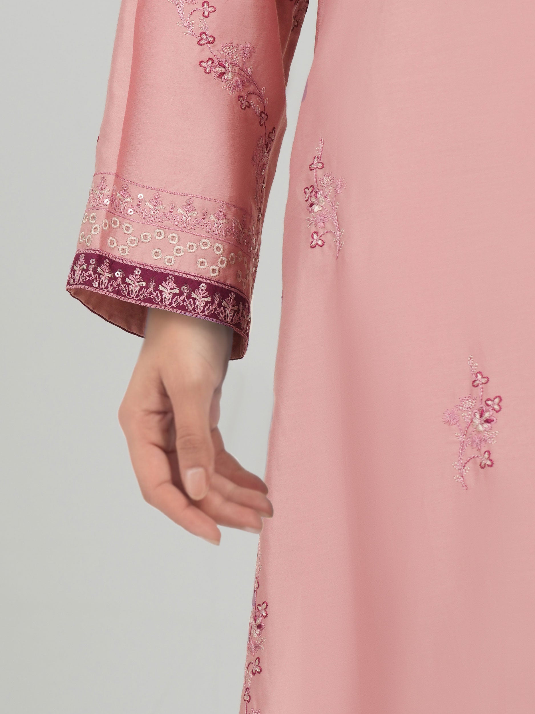 2 Piece Satin Suit- Embroidered (Pret)