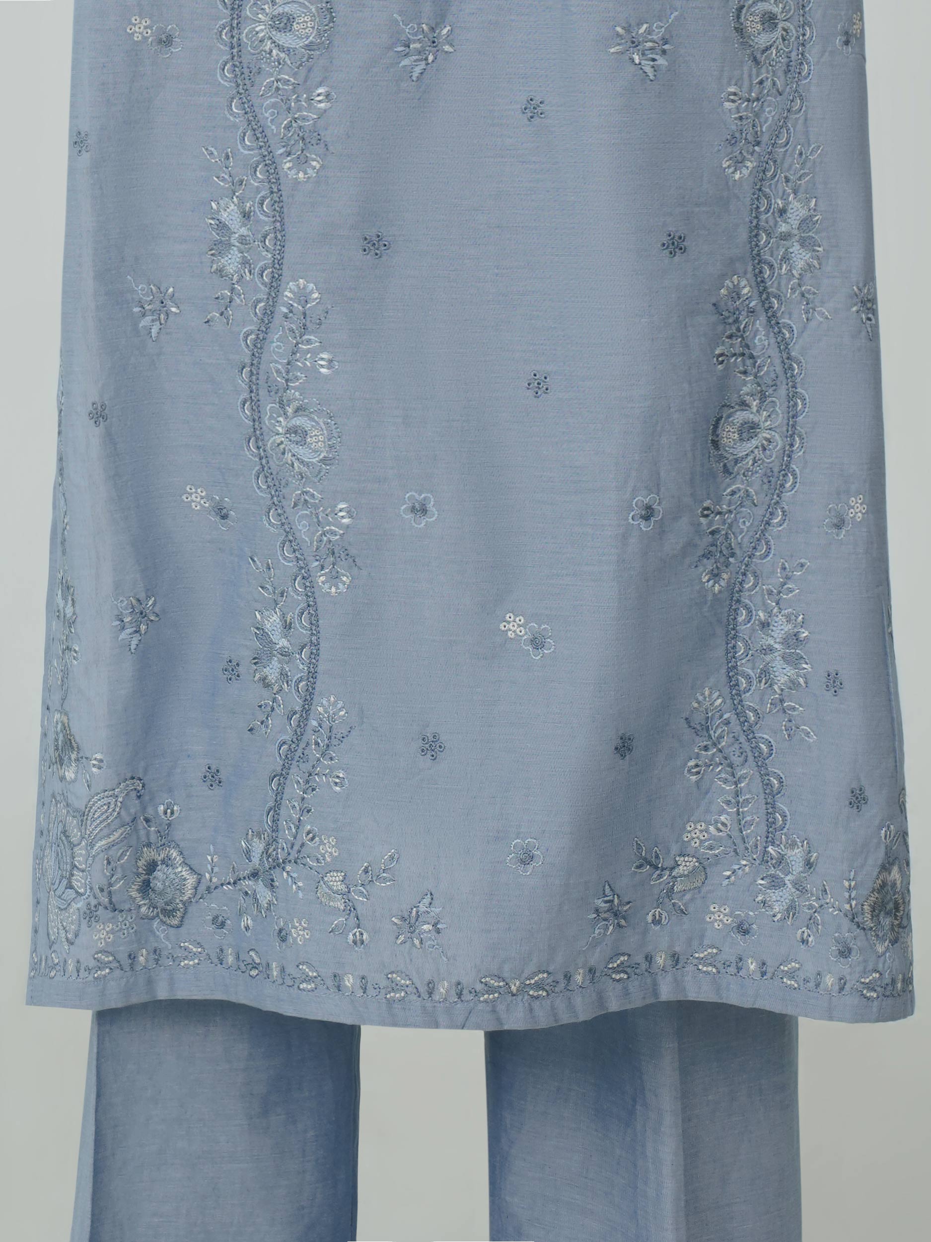 3 Piece Chambray Suit- Embroidered (Pret)
