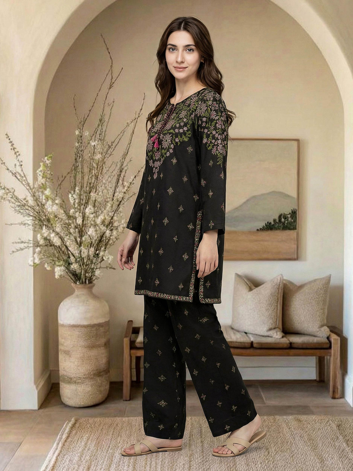 2 Piece Lawn Slub Suit (Pret)