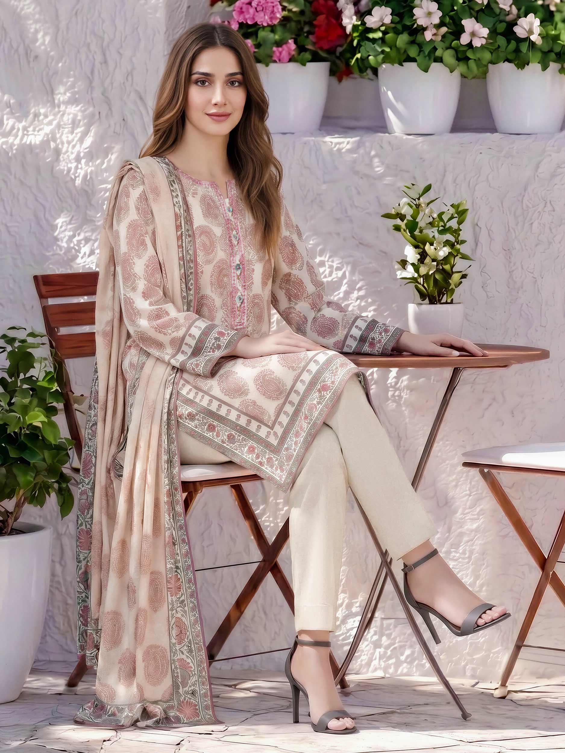 3 Piece Silk Suit- Embroidered (Pret)