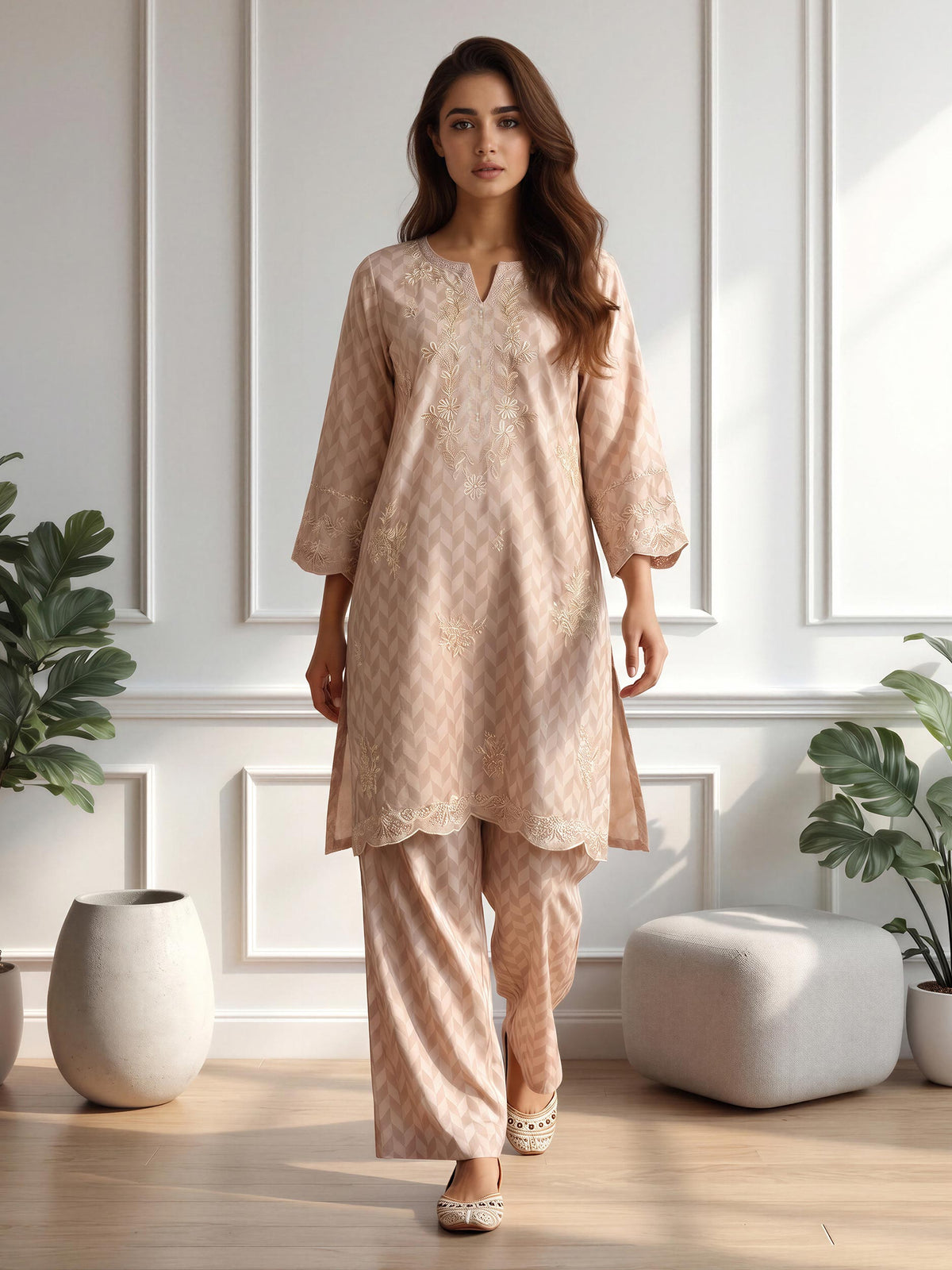 2 Piece Silk Suit- Embroidered (Pret)