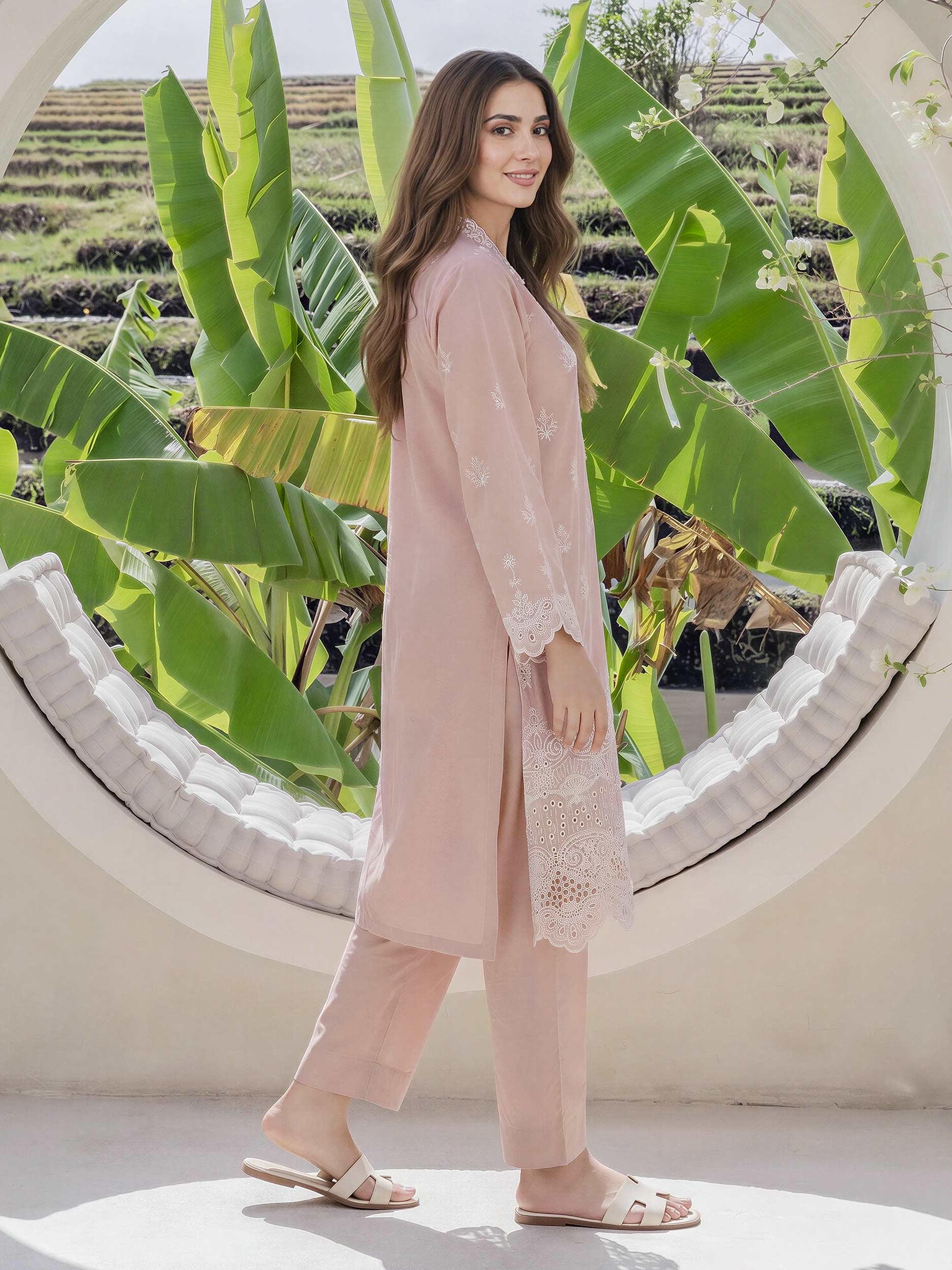 2 Piece Self Jacquard Suit- Embroidered (Pret)