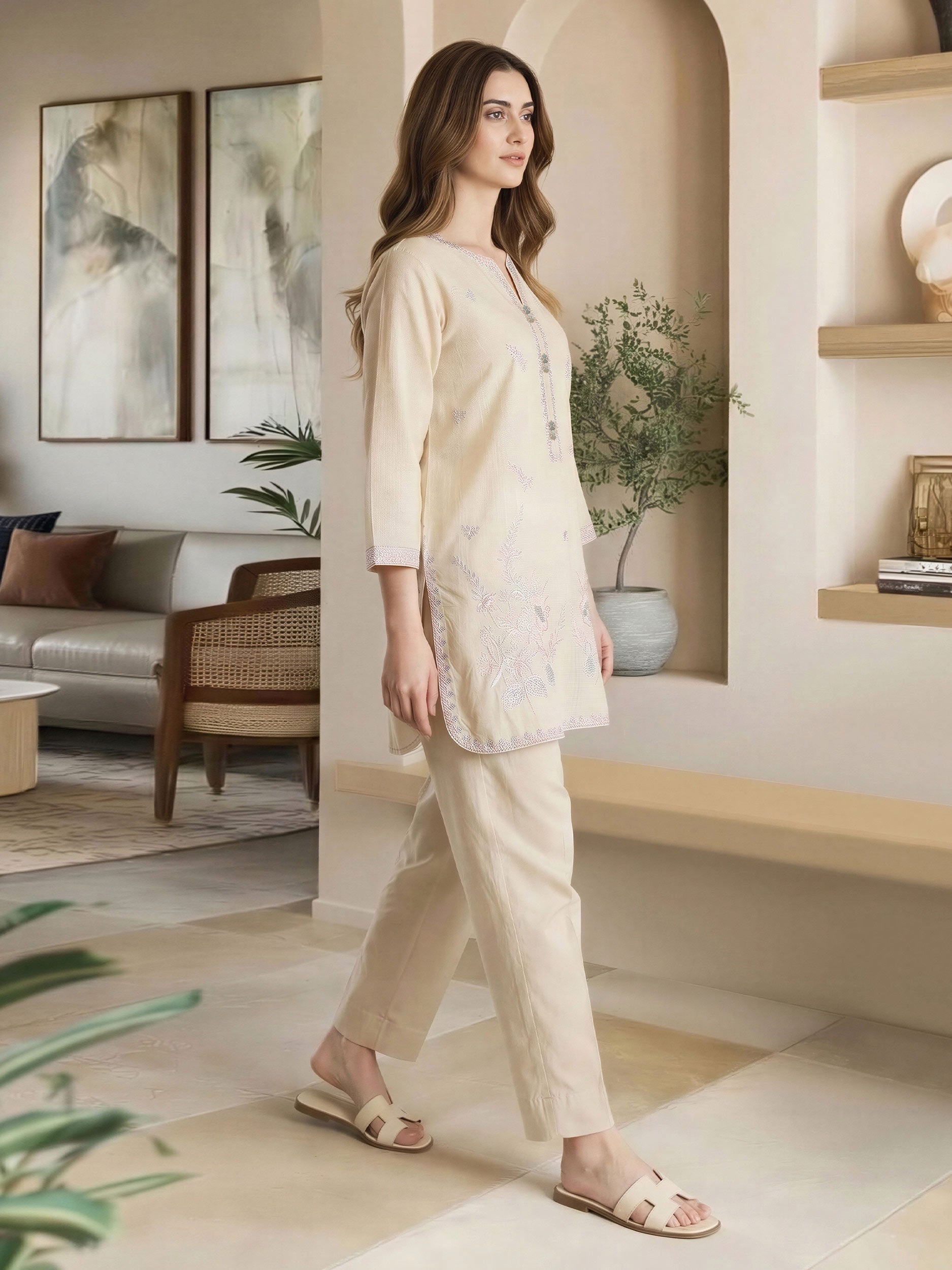 Yarn Dyed Kurti- Embroidered (Pret)