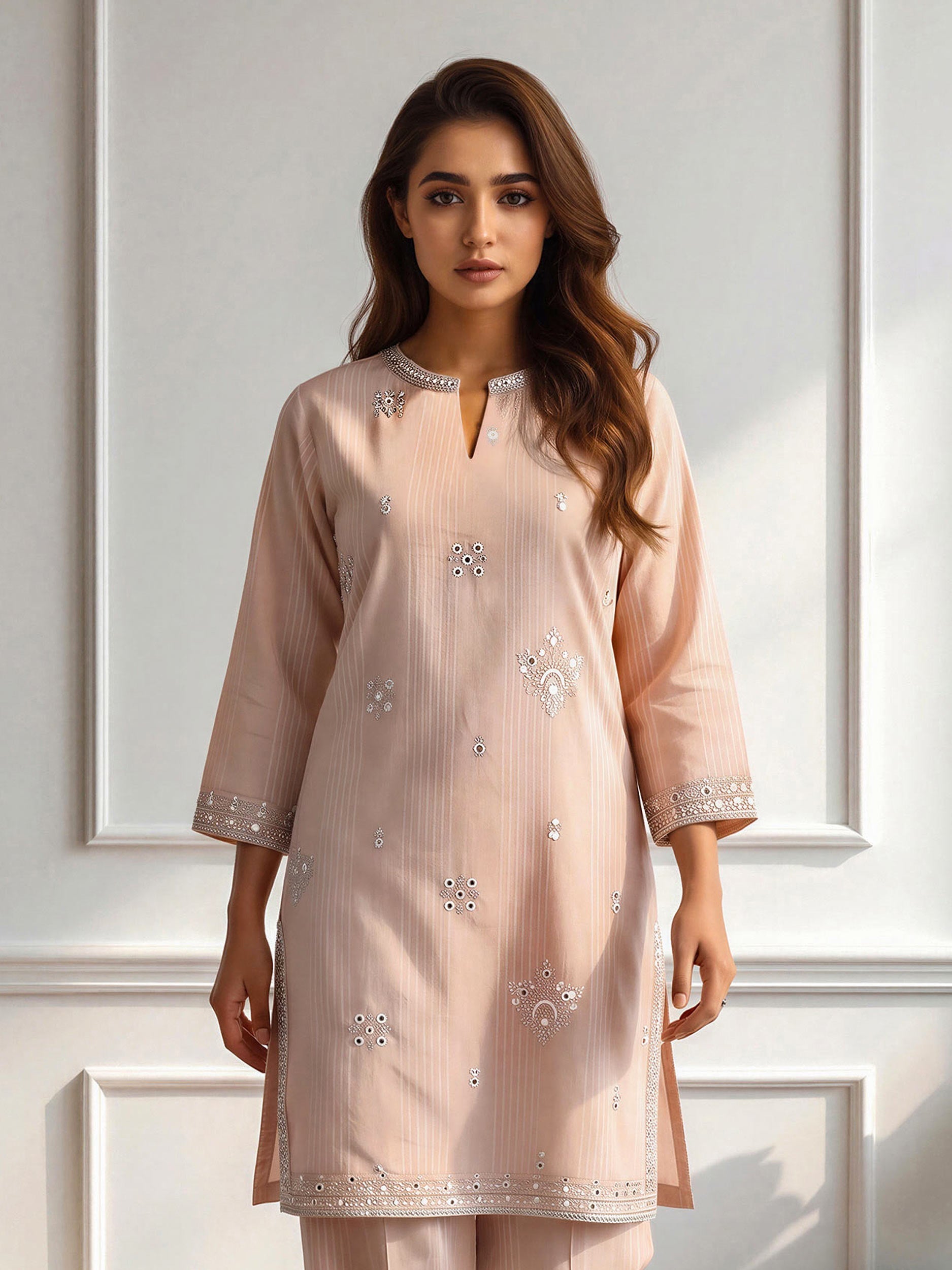 2 Piece Jacquard Suit- Embroidered (Pret)