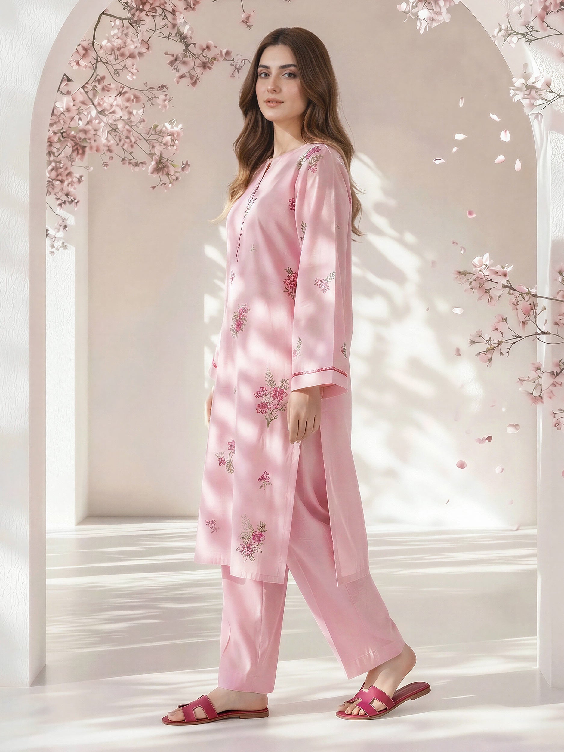 2 Piece Lawn Slub Suit- Embroidered (Pret)