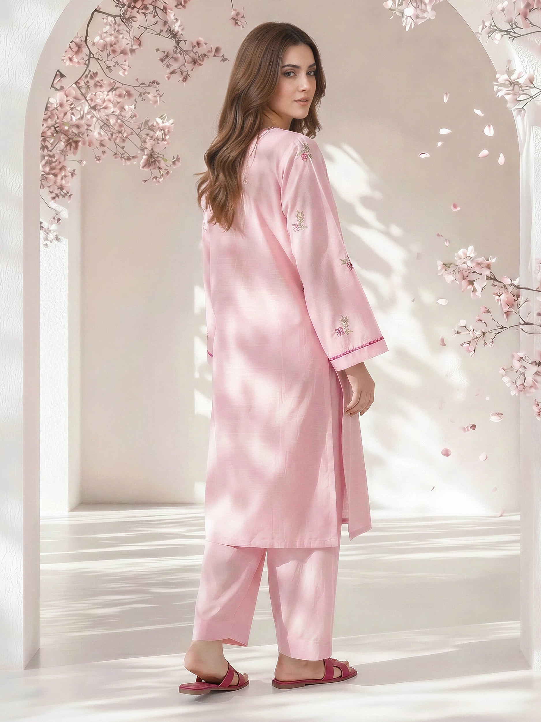 2 Piece Lawn Slub Suit- Embroidered (Pret)
