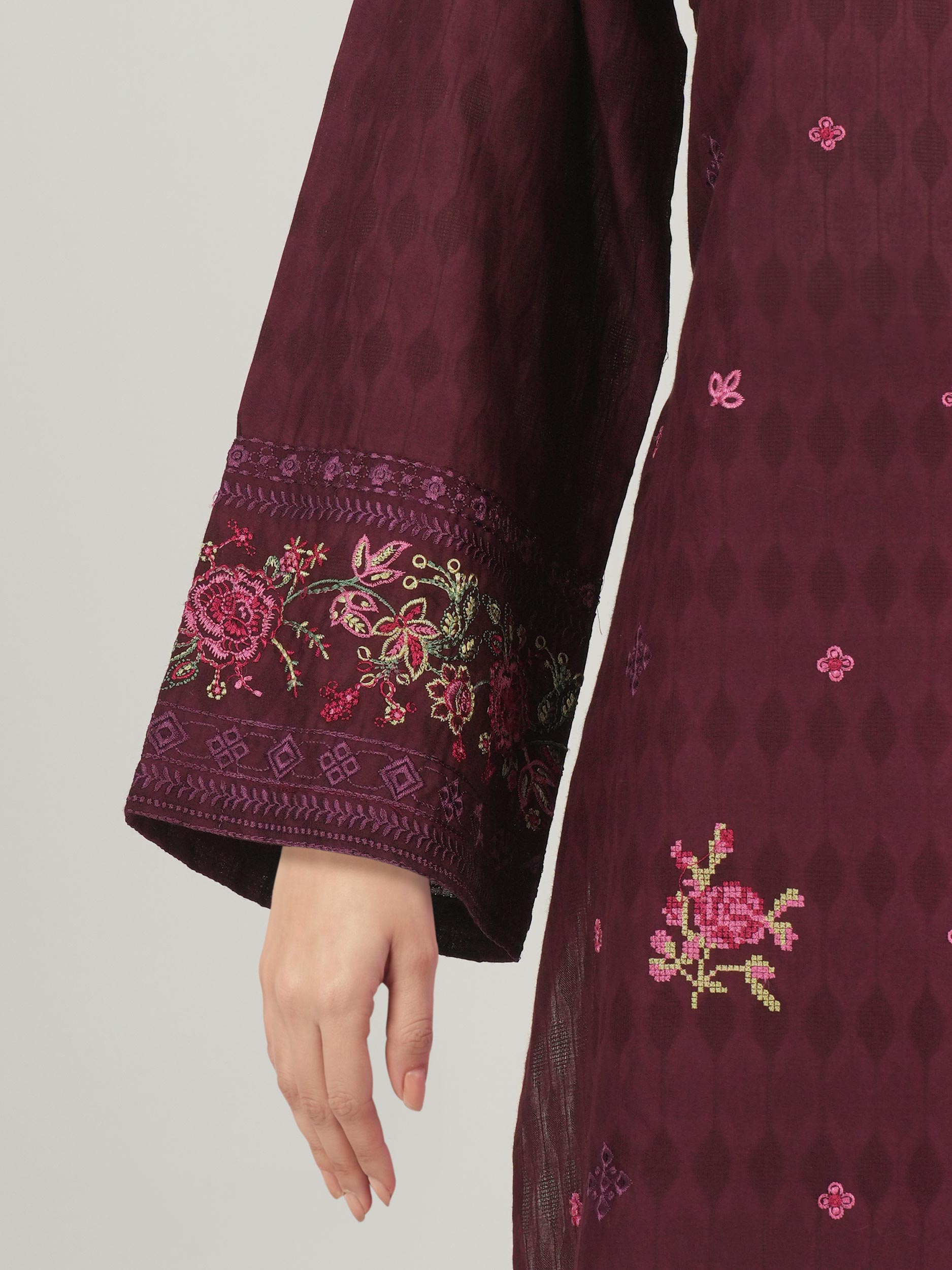 2 Piece Self Jacquard Suit- Embroidered (Pret)