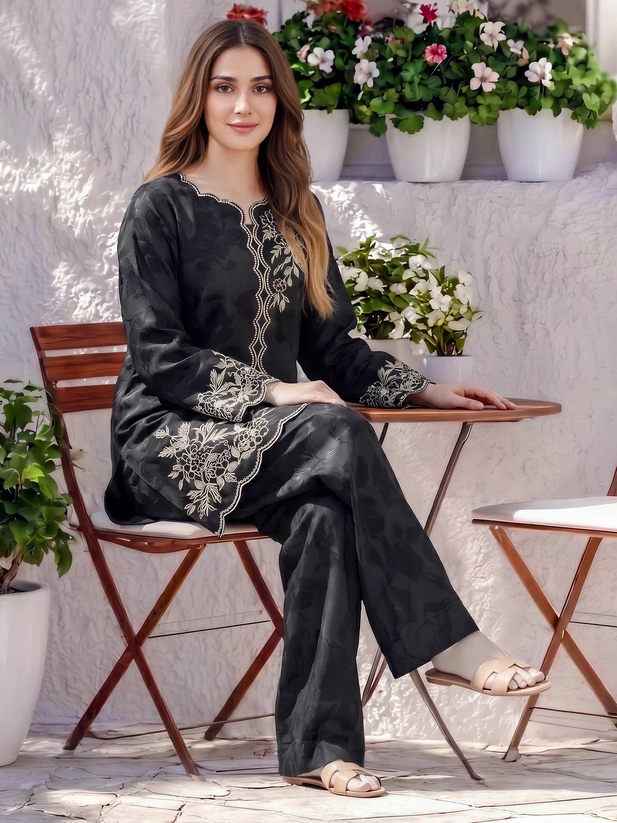 2 Piece Silk Suit- Embroidered (Pret)