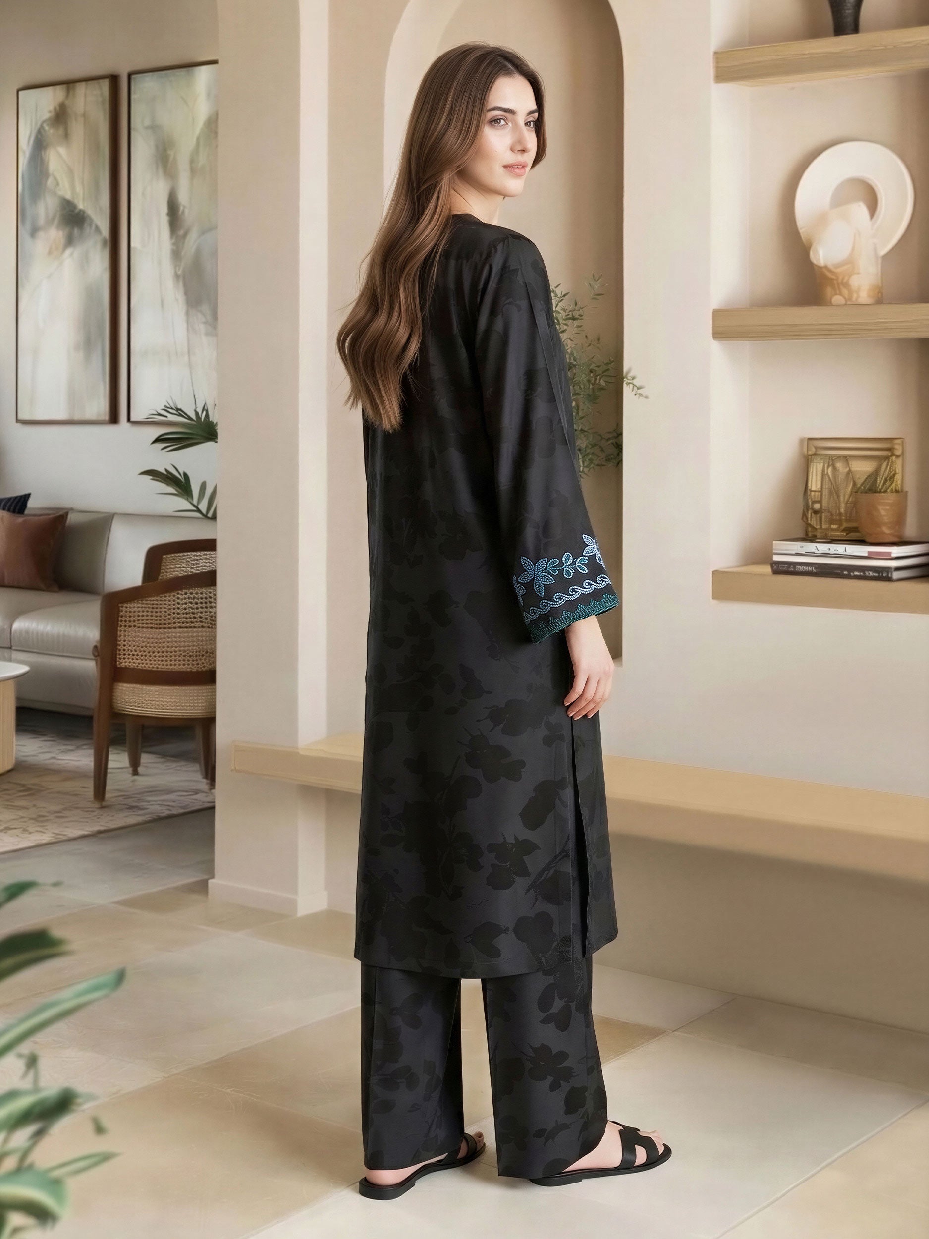 2 Piece Silk Suit- Embroidered (Pret)