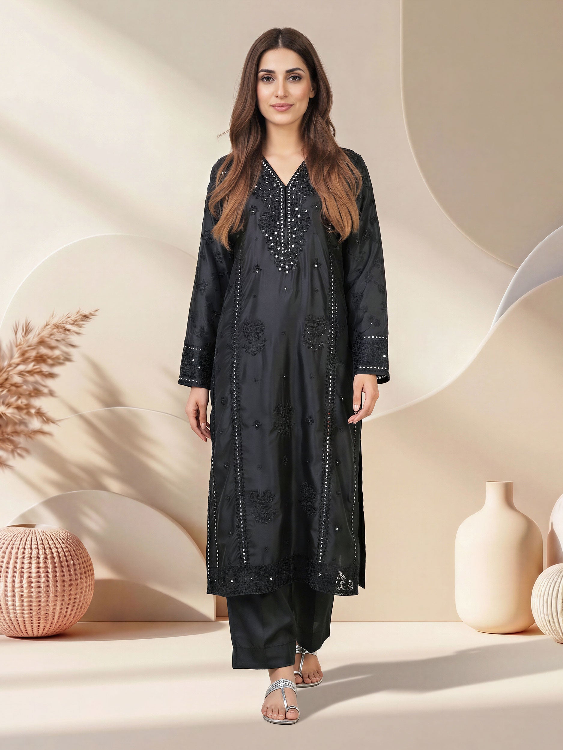 2 Piece Silk Suit- Embroidered (Pret)