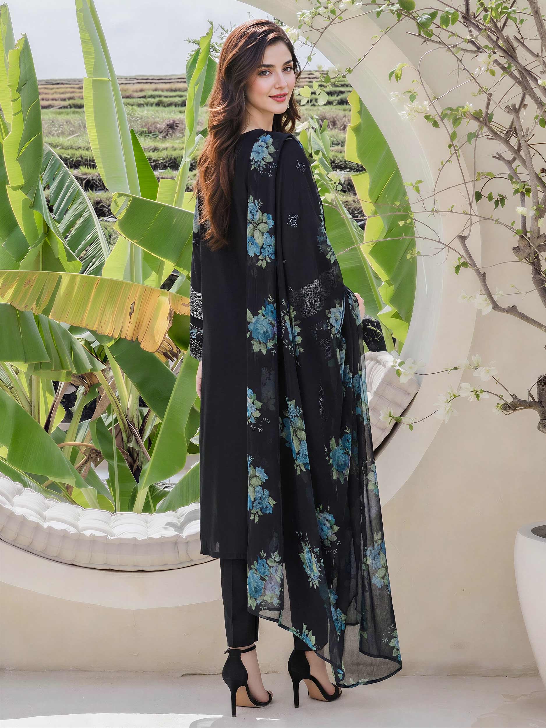 3 Piece Silk Suit- Embroidered (Pret)