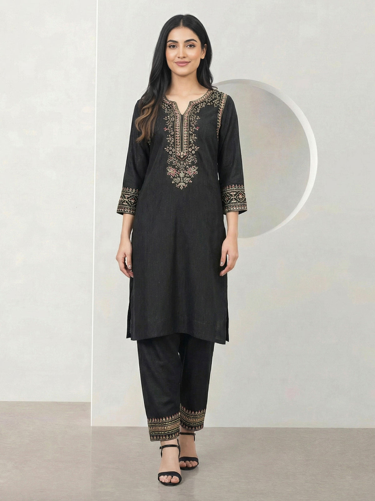 2 Piece Viscose Glitter Suit- Embroidered (Pret)